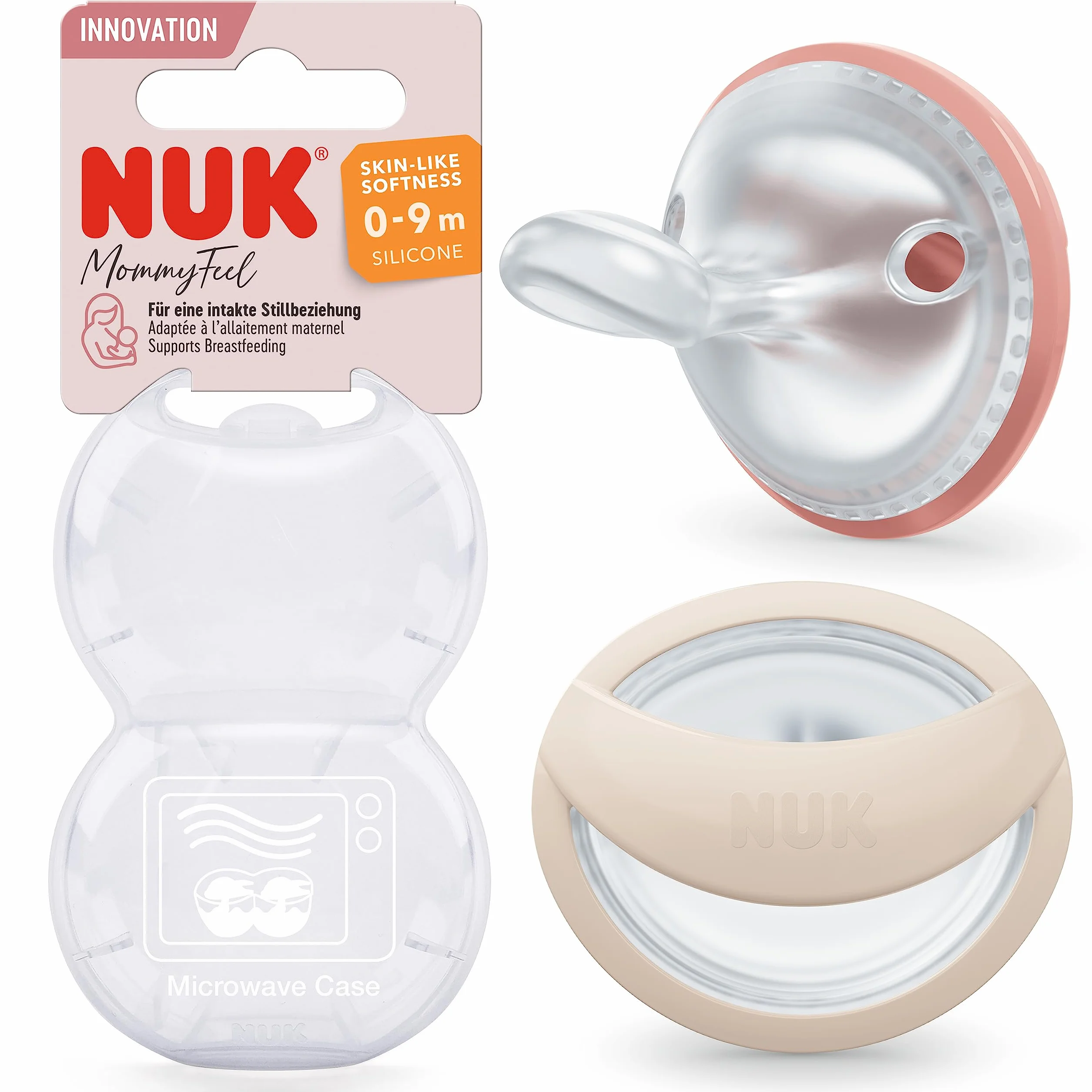 NUK MommyFeel Tétine bébé 0-9 mois Silicone sans BPA Lot de 2 Rose pâle