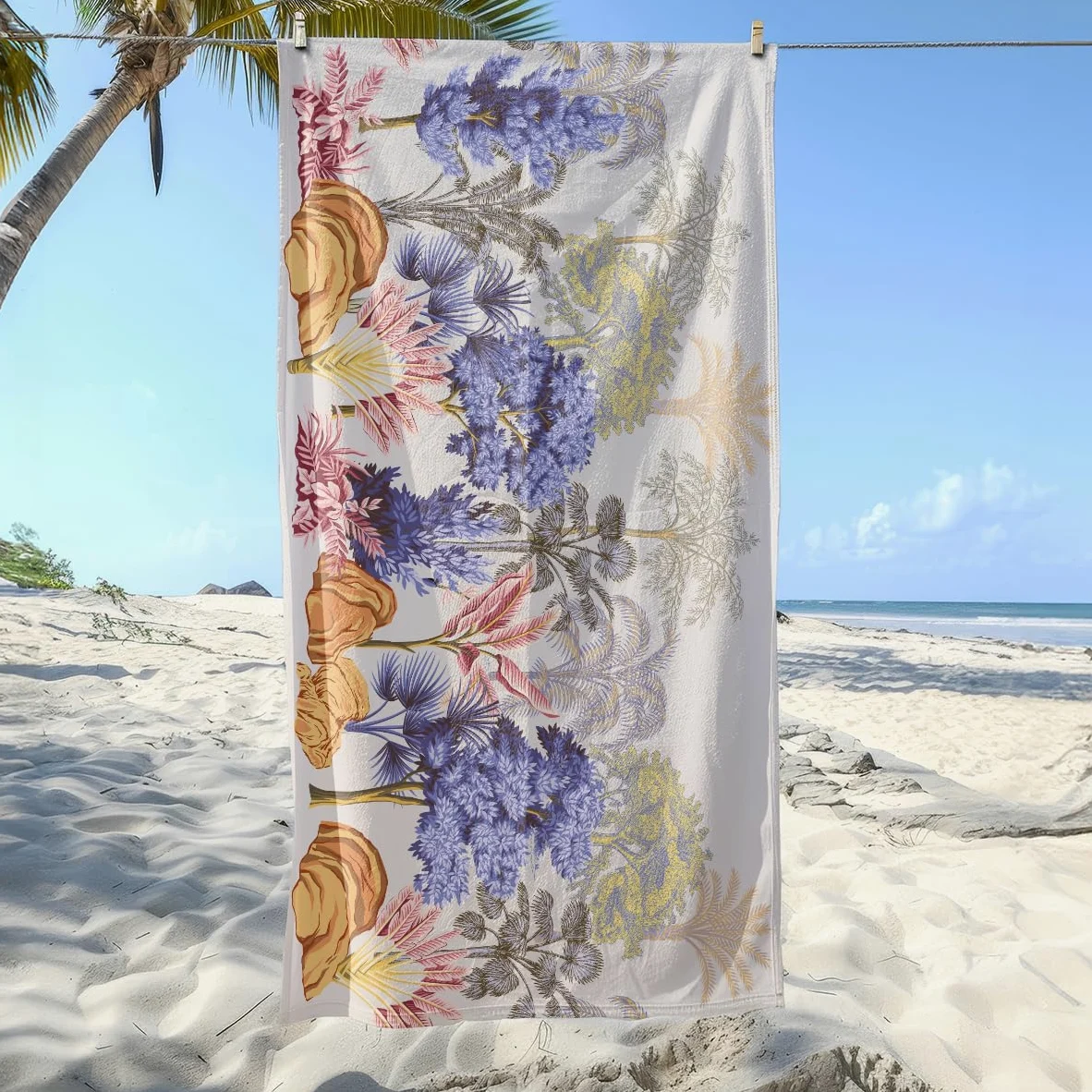 Serviette de Plage Orange Arbre Jaune Serviette de Bain Sport Piscine Toilette Microfibre Piscine Anti Sable Drap de Plage Bain xxl Ultraléger Portable Towel Absorbant Séchage Rapide 200x220cm