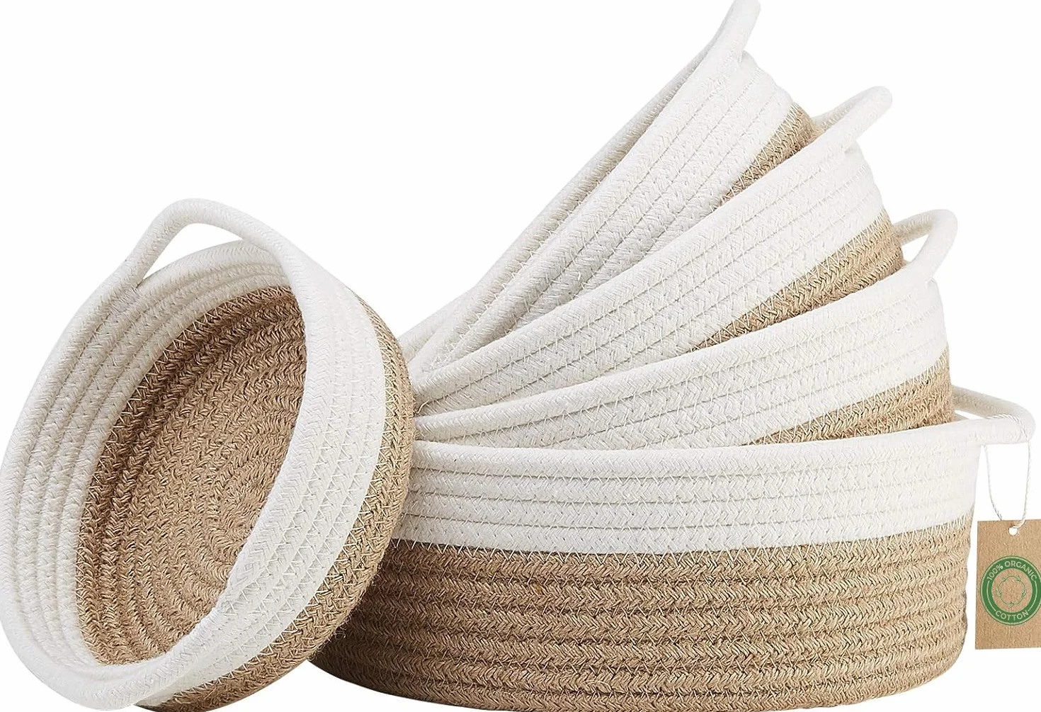 Panier Rangement Corde Coton avec Anse, Corbeille Tressée Décorative pour Placard Salle de Bain