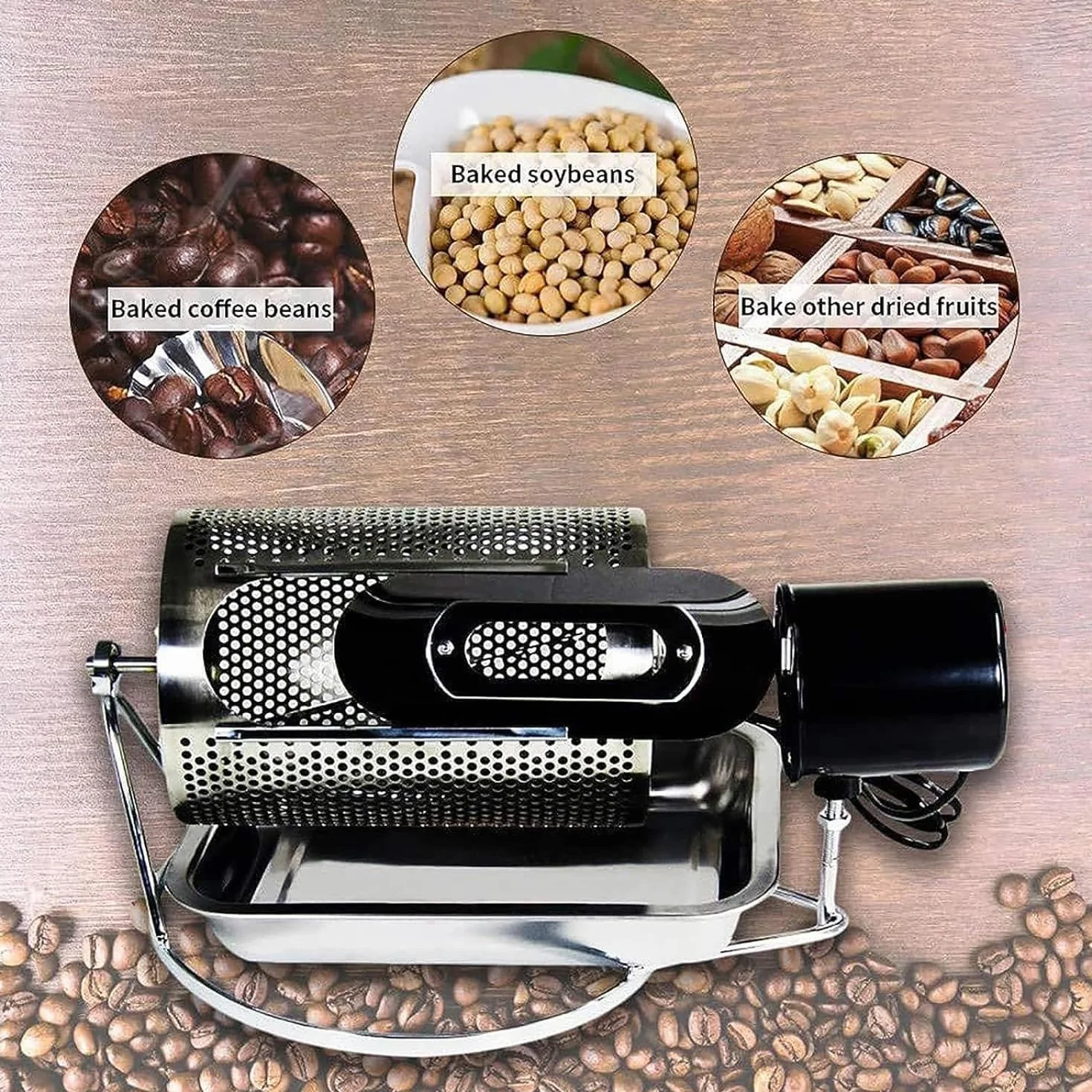 Torréfacteur de Grains de Café en Acier Inoxydable, Domestique, Capacité 100-250g, Fenêtre Visible, Plateau Inox, Chauffage Uniforme