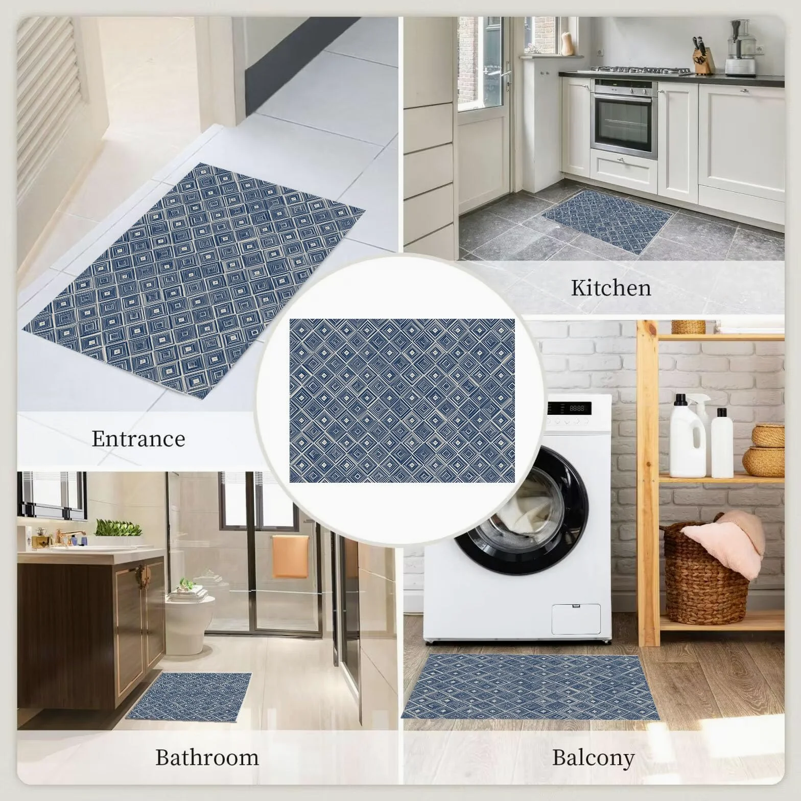 Tapis Lavable Losange Rayé, Antidérapant Géométrie Orientale, Résistant Aux Taches pour Intérieur, Décoration pour Salon, Chambre À Coucher, Bureau - Bleu Marine - 80X150Cm