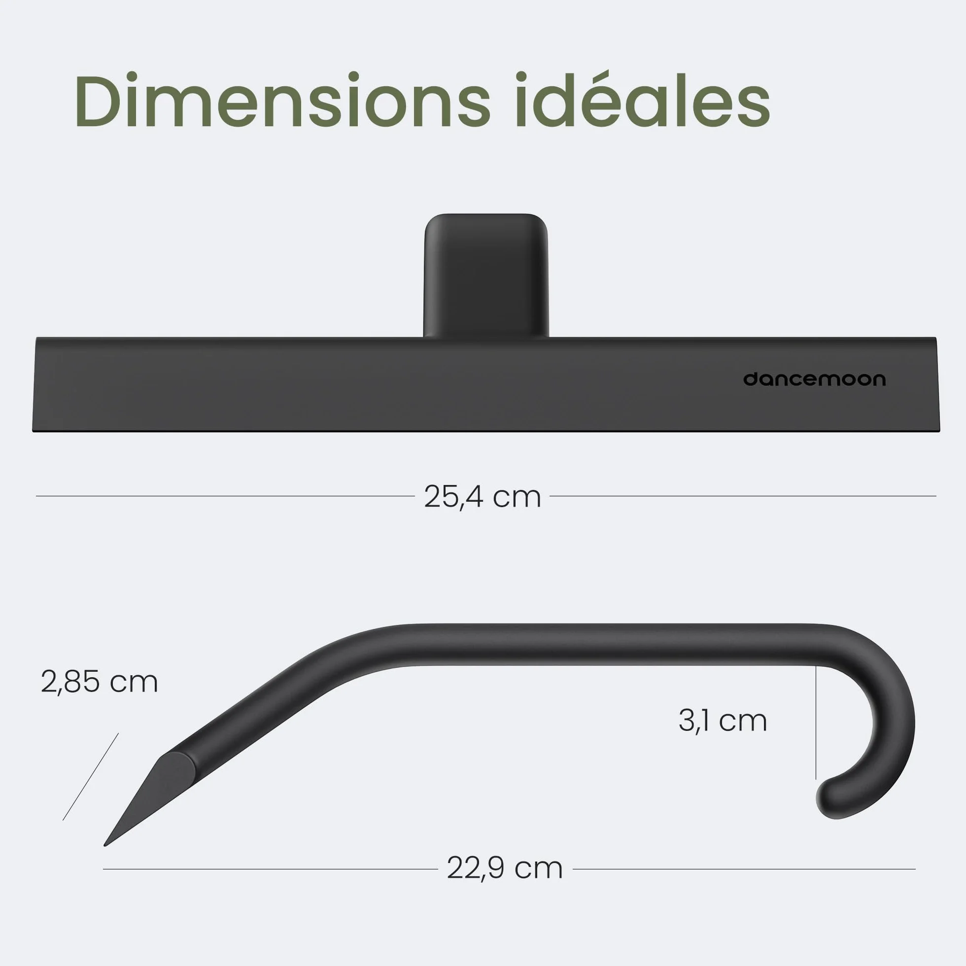 Raclette Douche Silicone Monobloc avec Crochet intégré 25 cm Noir