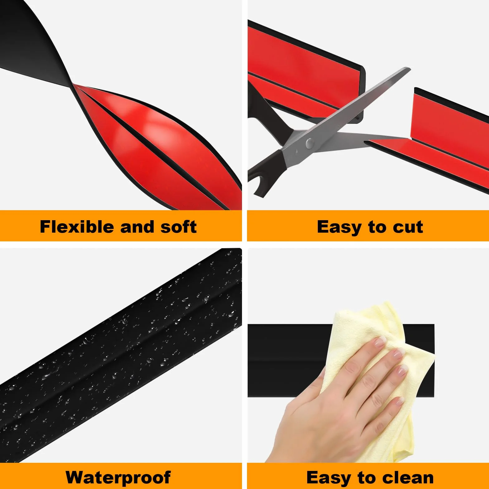 Protection Angle Mur Souple Autoadhésive 2cm x 3.3m, Bande de Finition PVC Etanche pour Cuisine Salle de Bain Noir