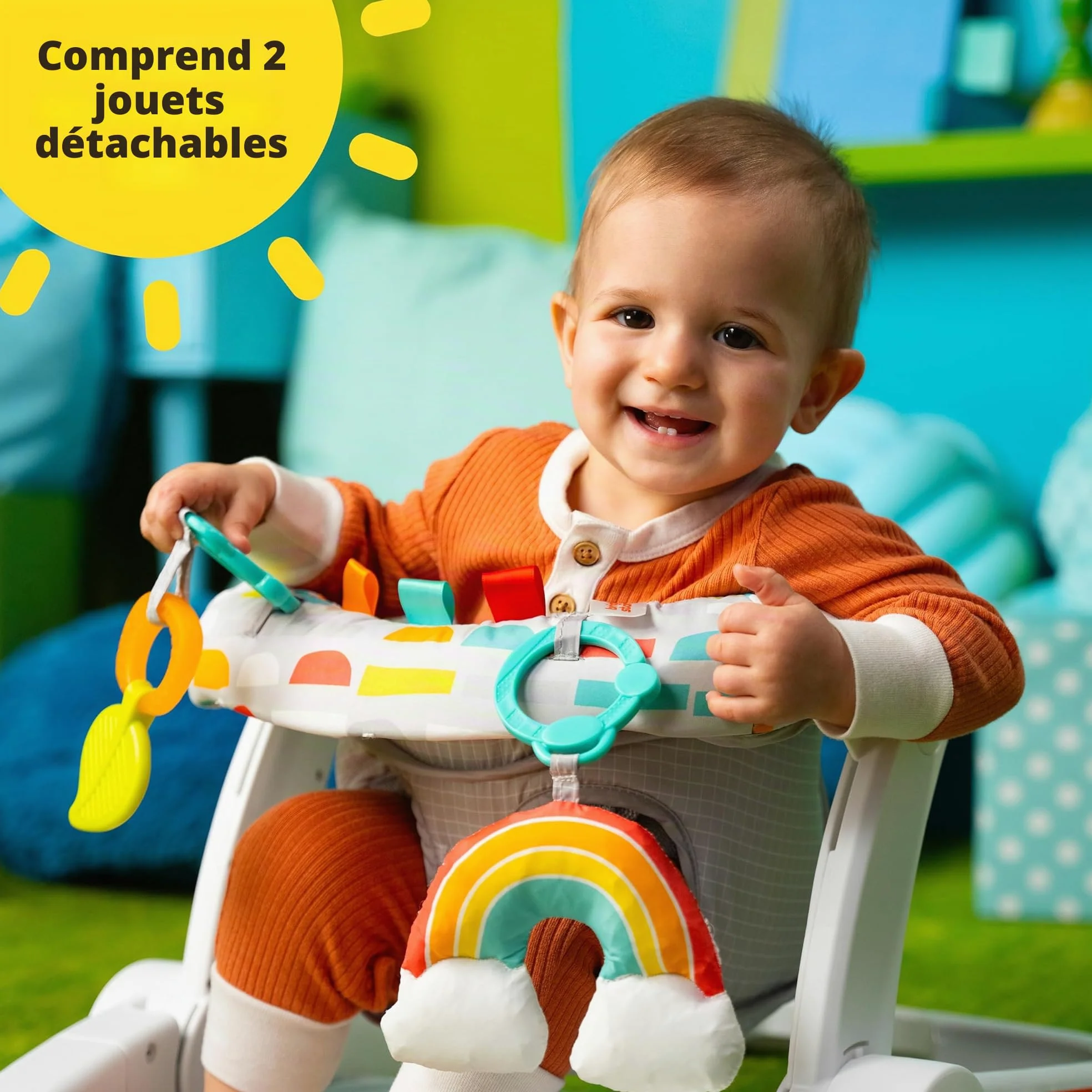 Bright Starts Siège transat Learn to sit 2 positions avec jouets, Unisexe, enfants de 4 à 12 mois, Playful Paradise