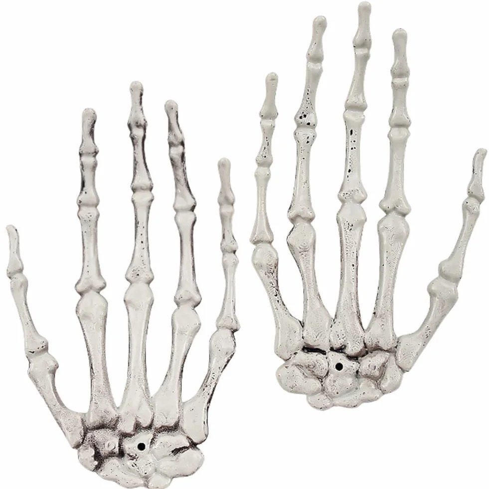 Mains Squelettiques de Halloween en Plastique Taille Réaliste 2 PCS