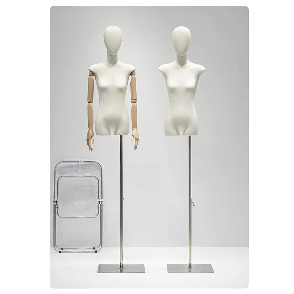 Générique Lot de 2 mannequins de Couture Femme avec tête Amovible, Hauteur réglable de 165 à 200 cm, Corps en Lin pour présentation de Bijoux et vêtements, Support Inclus, Taille S/S