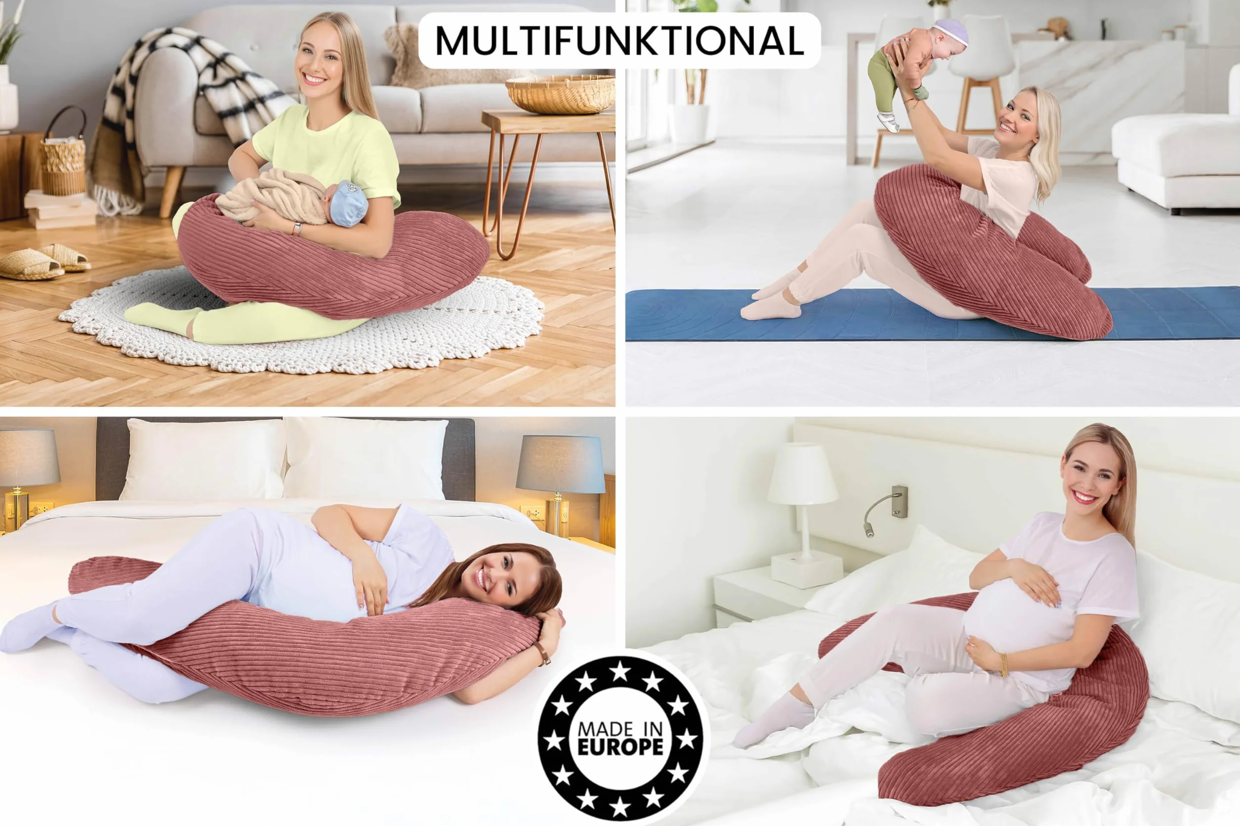 Amilian Coussin d'allaitement XXL 170 cm, coussin de grossesse pour dormir sur le côté, avec rembourrage et housse amovible - Herzschimmer