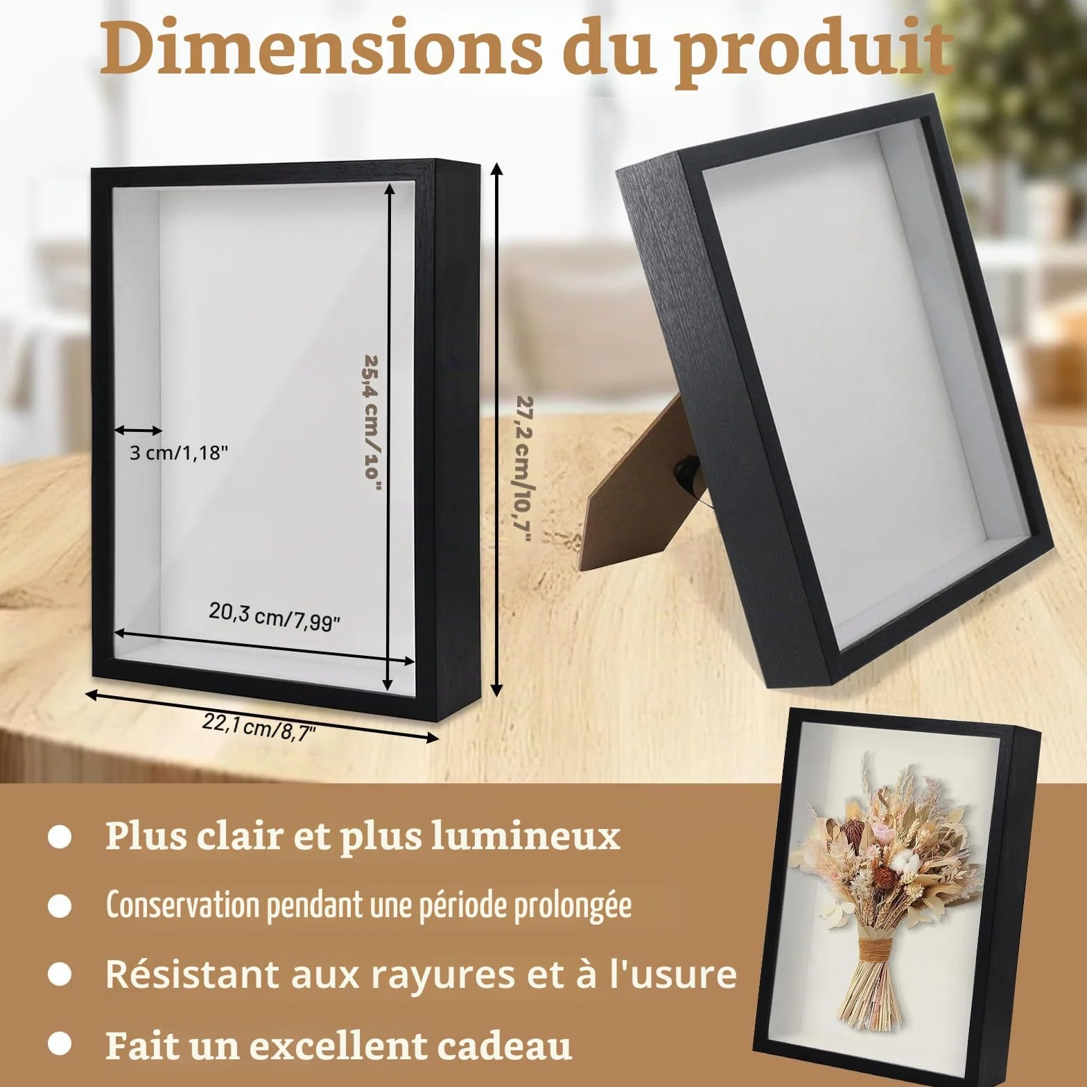 XIATIAN Cadre Photo Profond 3D 25,4 x 20,3 cm Noir Cadre Vitrine à Remplir