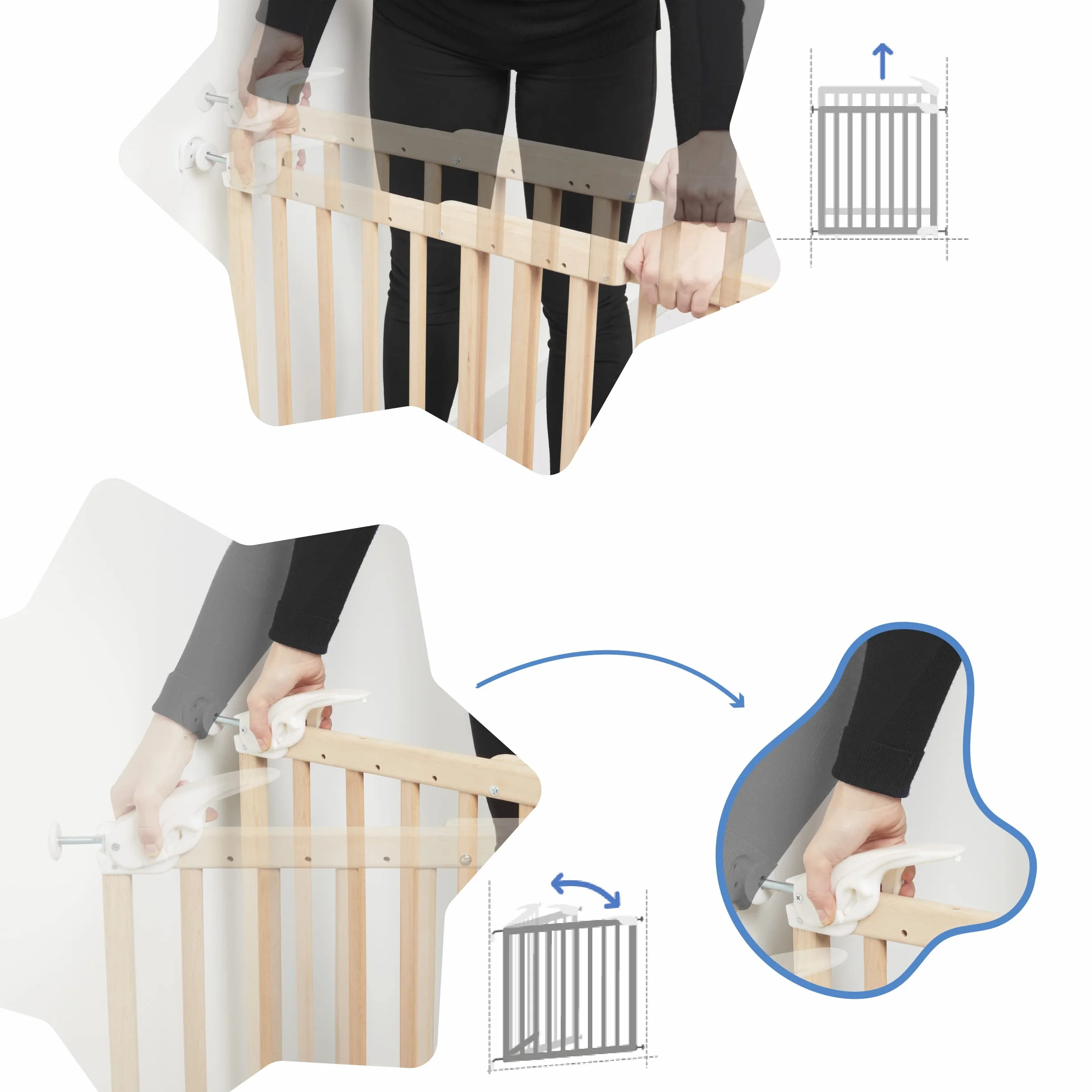 Badabulle Barrière de Sécurité Enfant Bois Deco Pop Extensible 63-106cm Fixation Vis Naturel