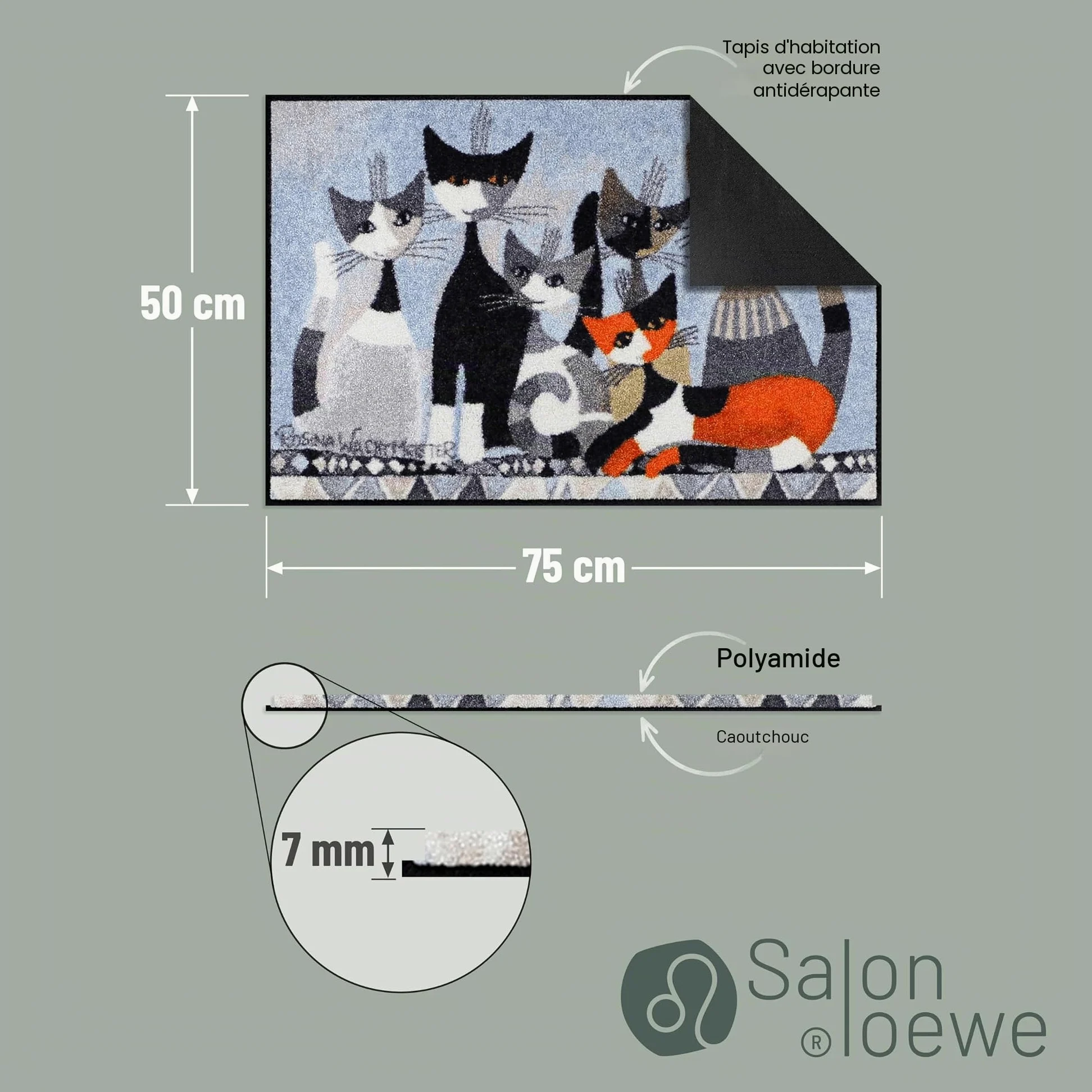 Rosina Wachtmeister Siamo Paillasson Lavable 50 x 75 cm