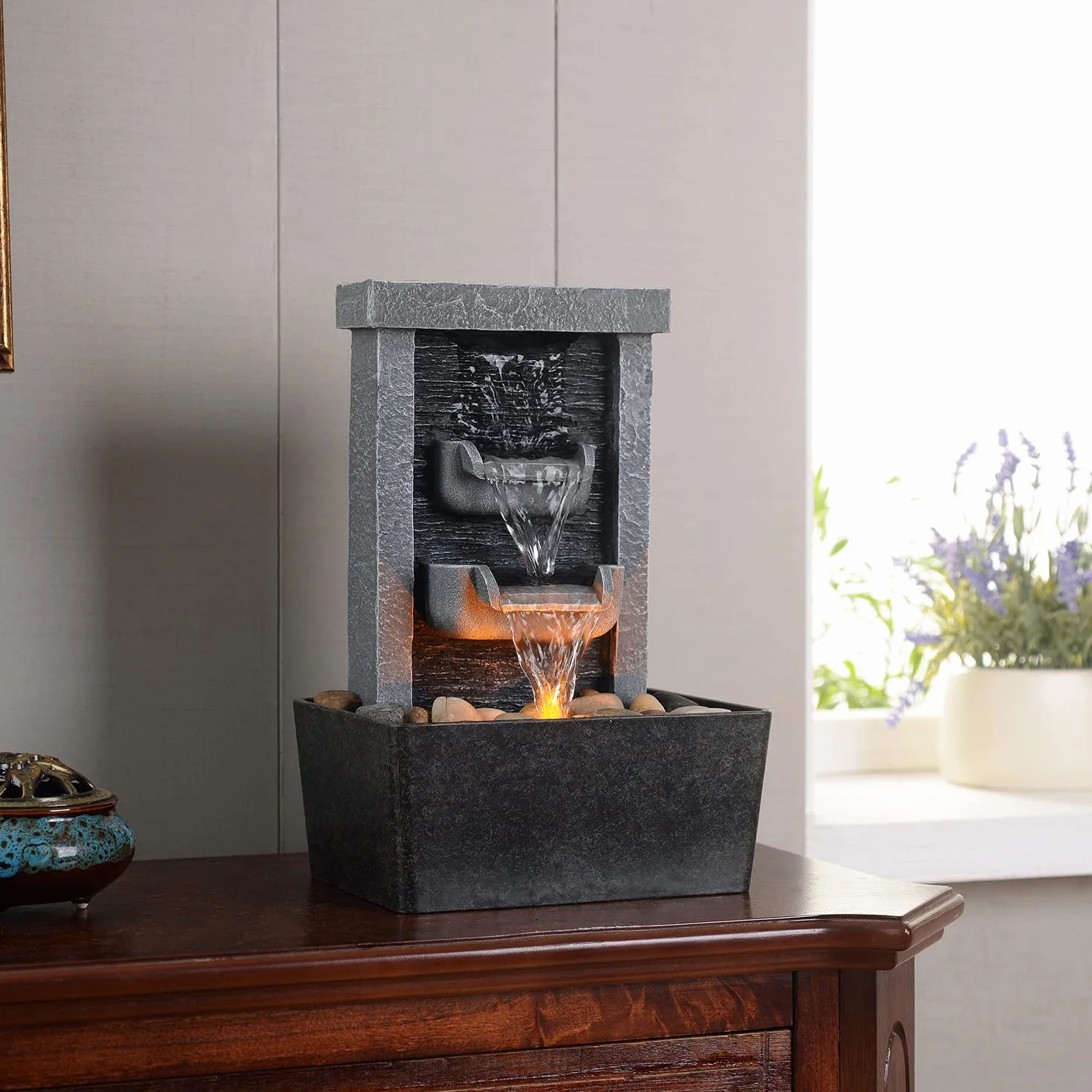 Fontaine d'intérieur résine 21097 18 x 13 x 25.4 cm Pompe Submersible Décoration Maison