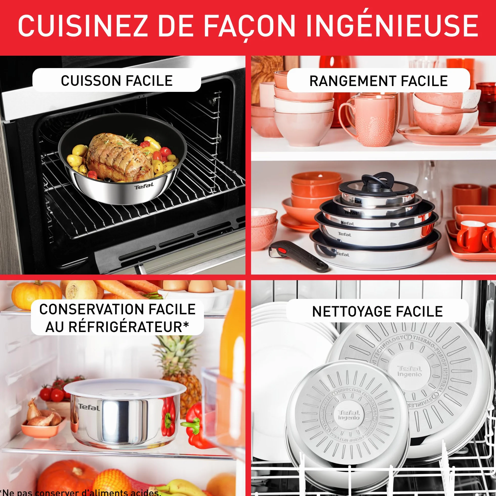 Tefal INGENIO EMOTION Set 4P Inox non revêtu