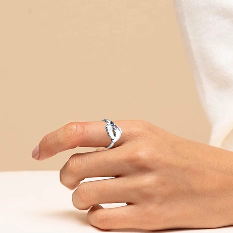 Bague Argent 925 Femme Réglable Personnalisable 2 Prénoms Pierre de Naissance