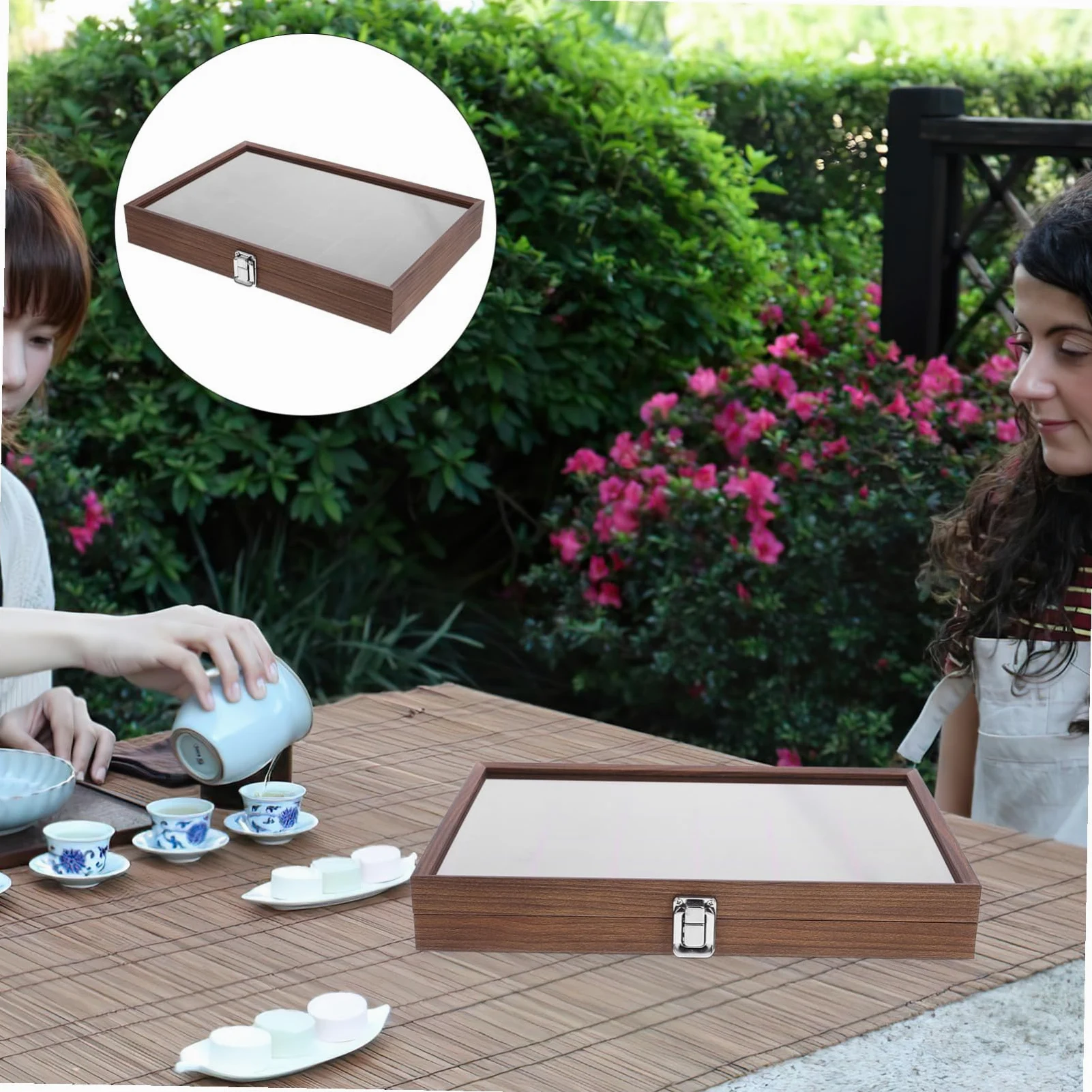 Boîte à Thé Bois avec Compartiments Rangement Sachets de Thé Multi-fonction avec Couvercle Transparent Organisateur Élégant pour Cuisine et Salon