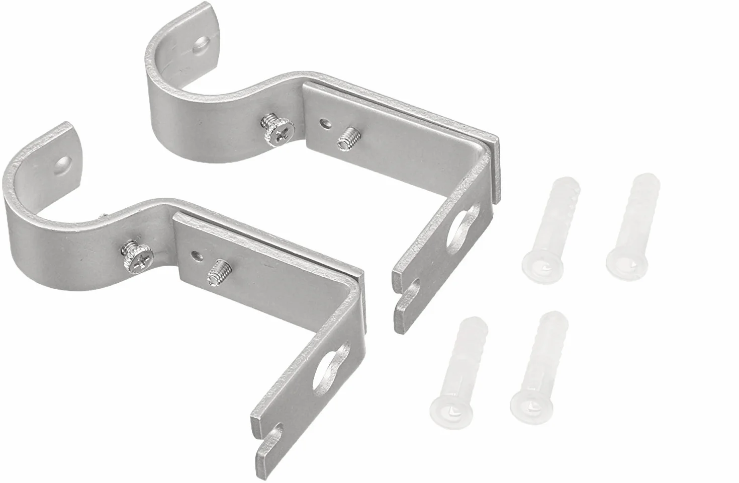 Amazon Basics Crochets Muraux Robustes et Réglables Pour Tringle de 2,5cm, Lot de 2, Nickel Argenté