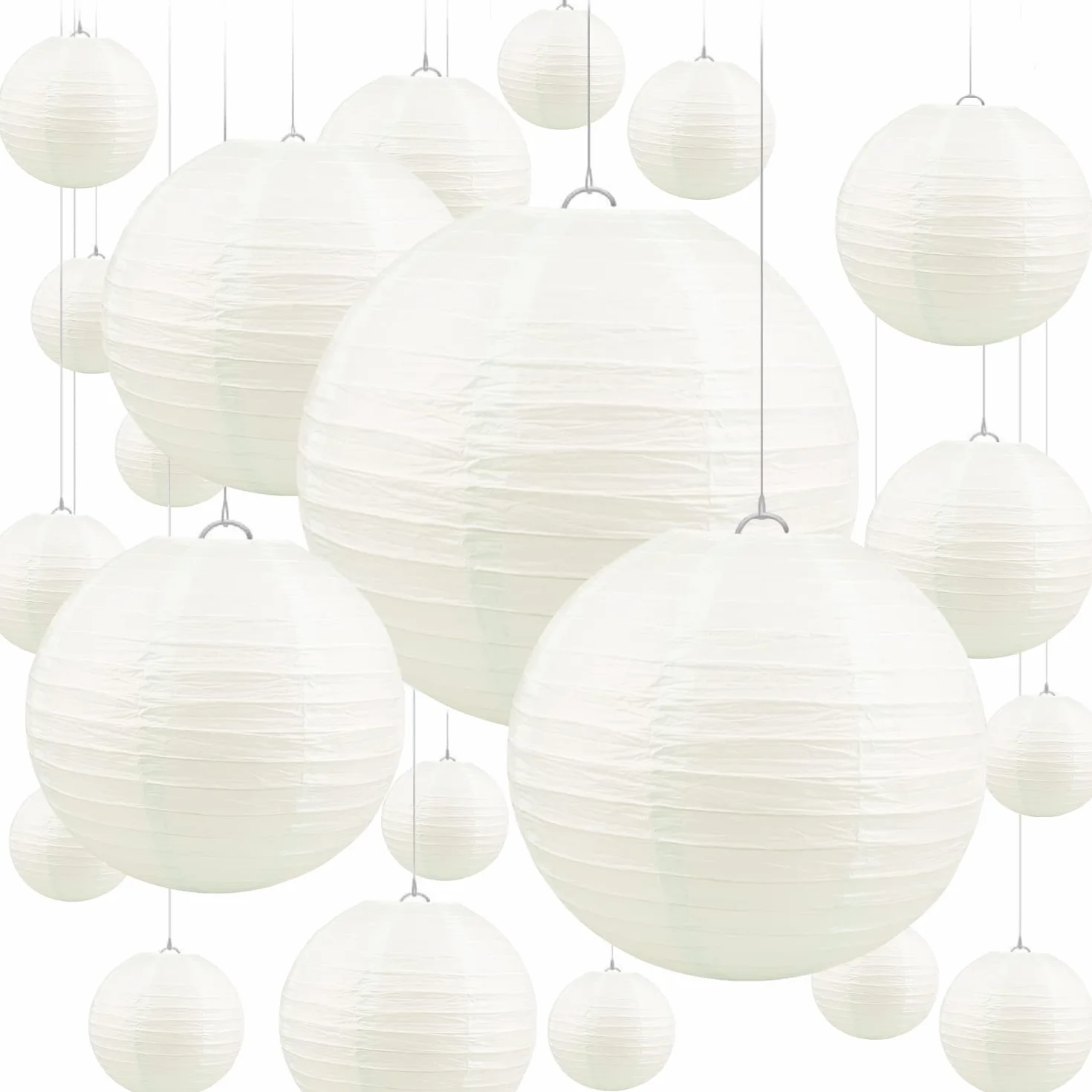 Lanterne en Papier Rond 20 Pièces Beige Blanc 15-30 cm Suspendre Mariage