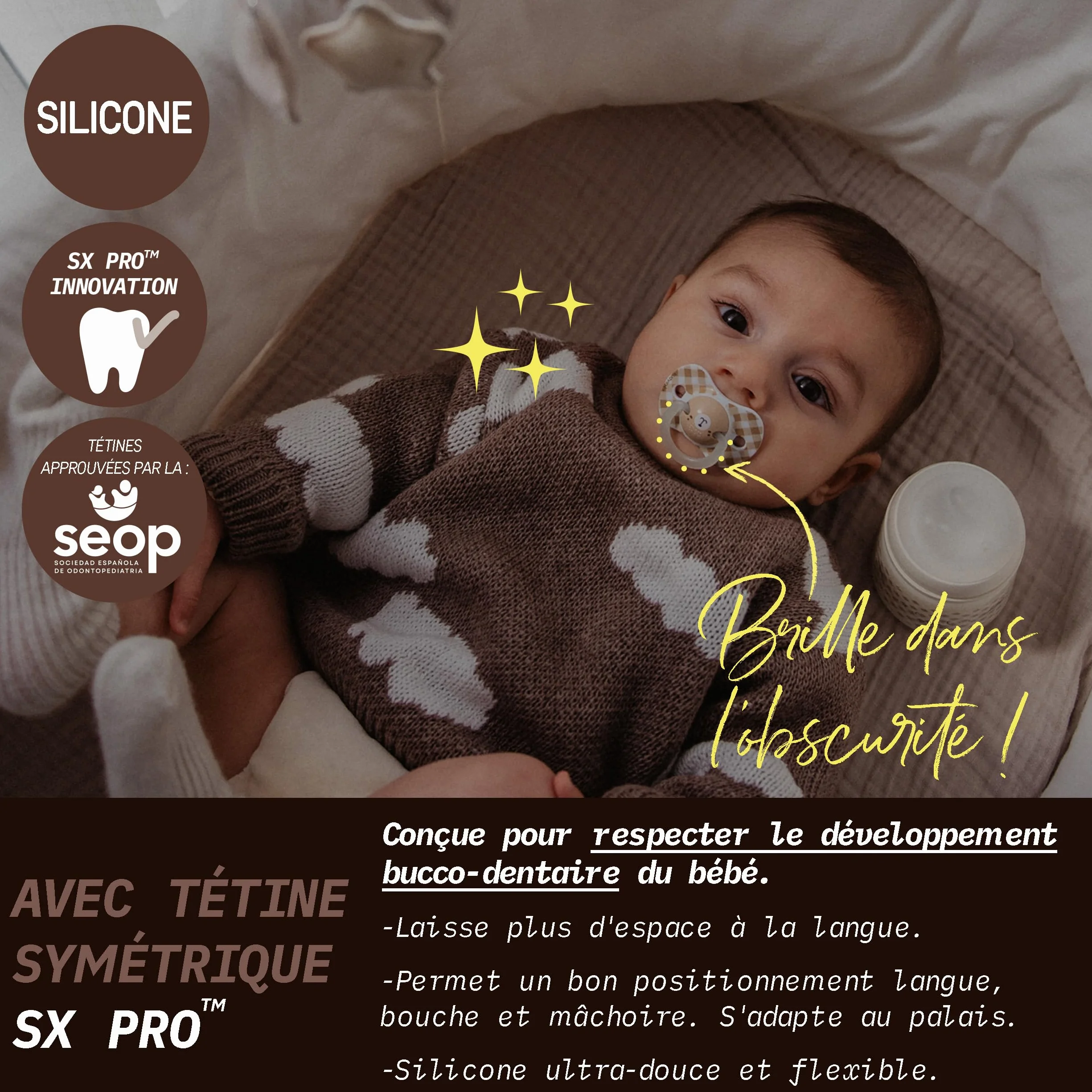 Suavinex Lot 2 Sucettes Bébé 6/18 Mois Brillent Noir Anneau Fluorescente Tétine Symétrique SX Pro Silicone Rose