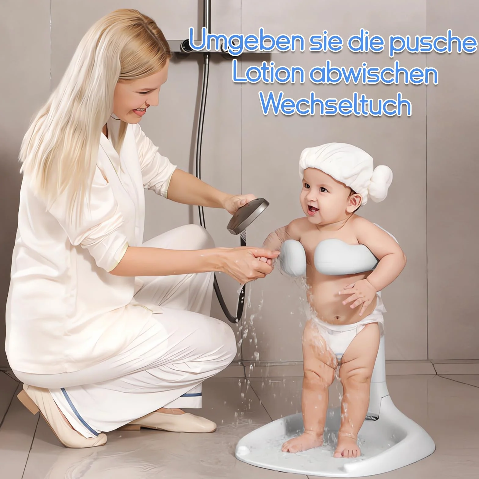 Support de Douche Bébé Debout Anti Pincement Réglable Base Antidérapante Poignée de Sécurité 6-36 Mois