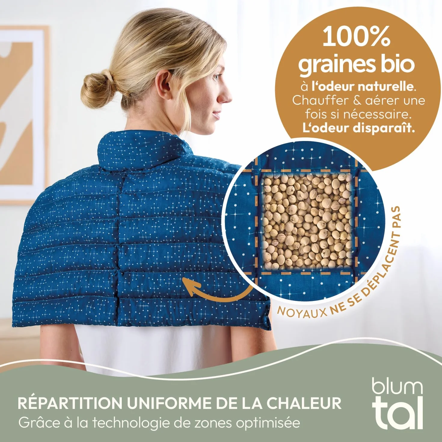 Blumtal Coussin Noyau de Cerise Chauffant Housse 100% Coton Oeko-TEX Micro-Onde Cervicales Nuque