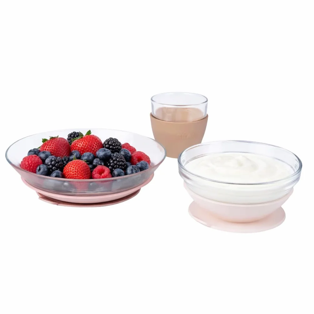 BÉABA Duralex Coffret Repas Enfant en Verre Assiette Bol Verre avec Ventouse Silicone Made in France