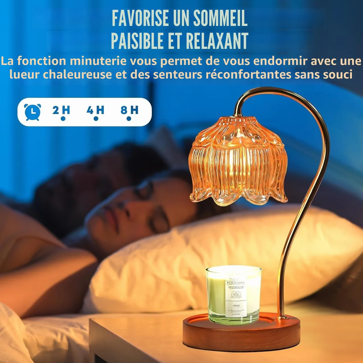 Lampe chauffe-bougie avec variateur d'intensité et minuterie pour bougies parfumées en pot - 2 ampoules