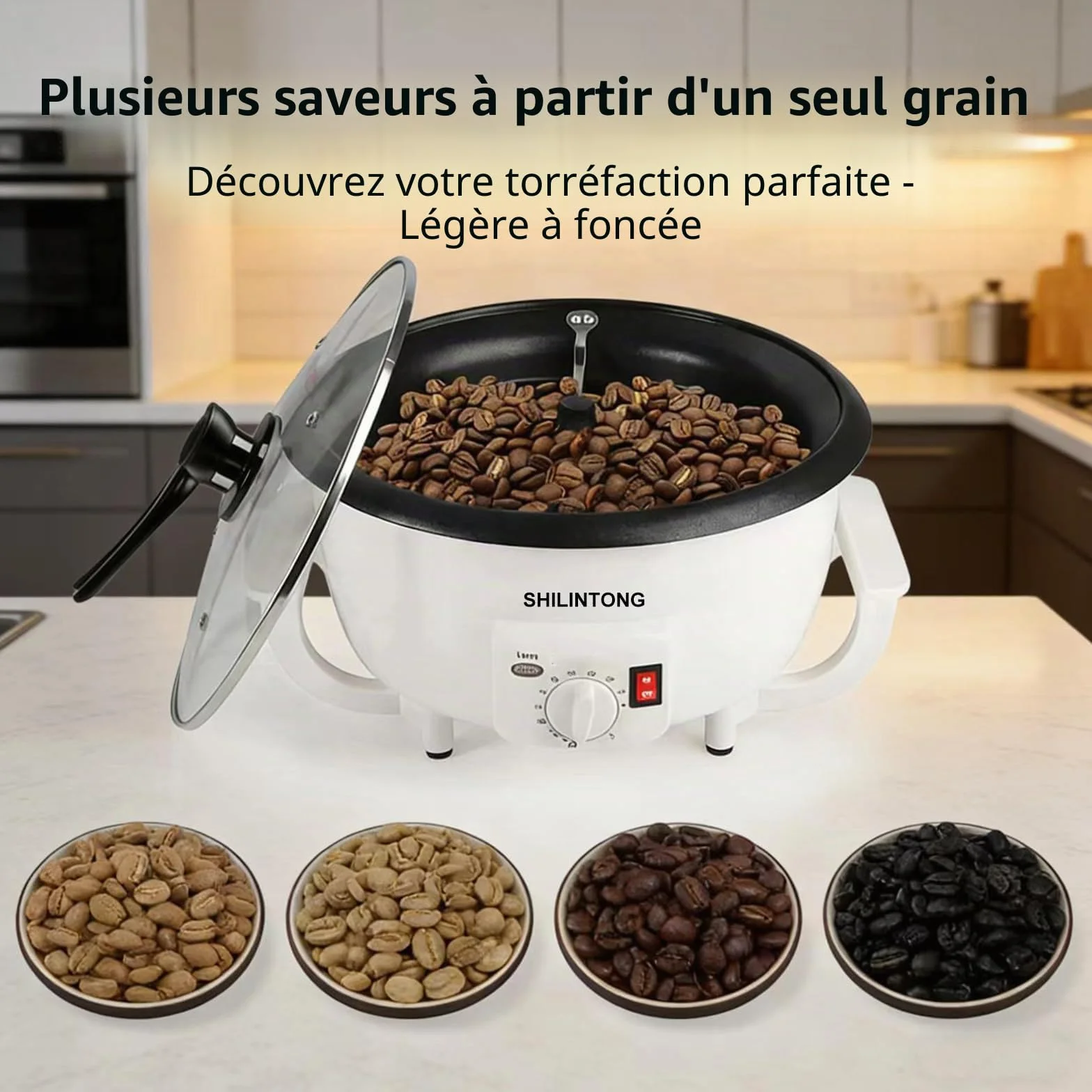 SHILINTONG Torréfacteur Électrique Café 750g 220V 1200W Revêtement Antiadhésif