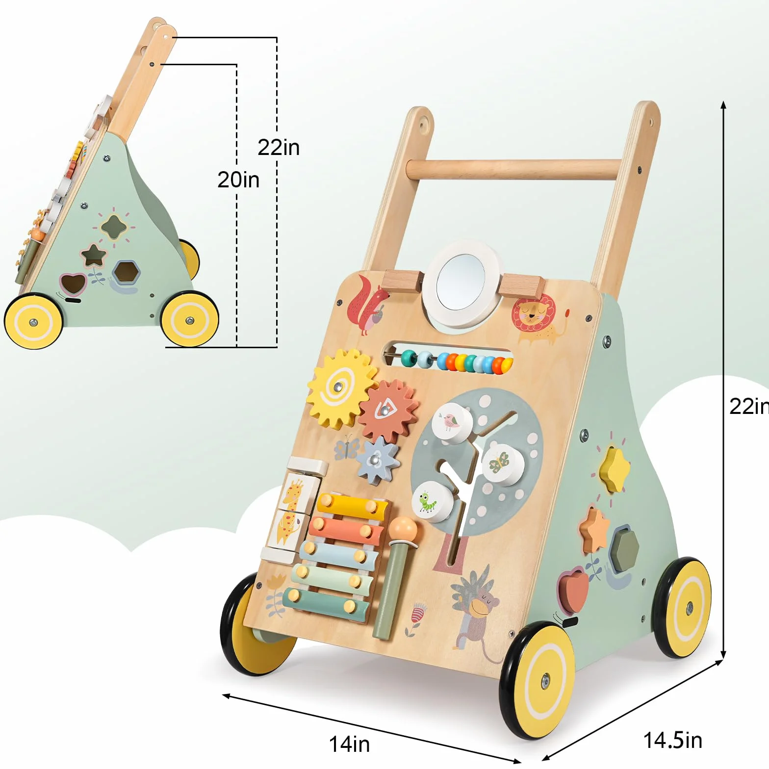 Trotteur Bébé en Bois, Chariot de Marche, Jouet Centre d'Activité pour Enfant