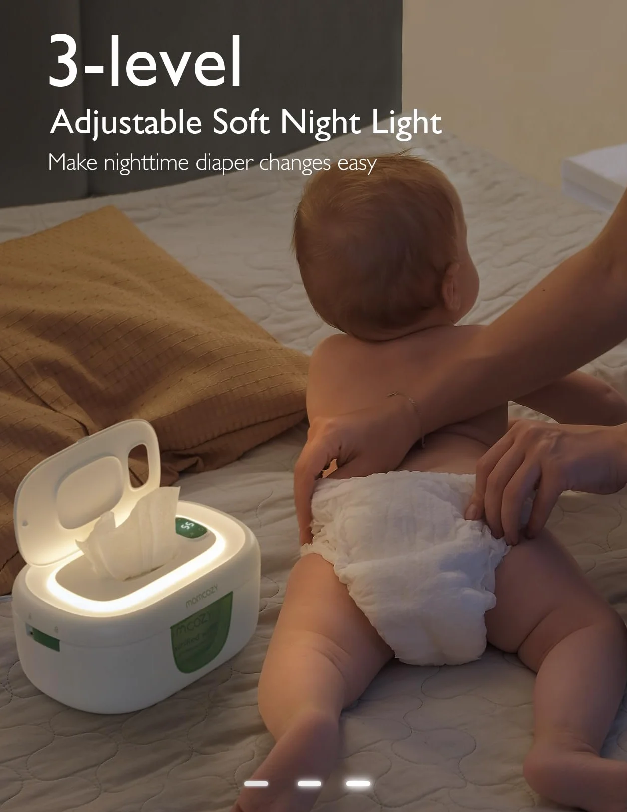 Momcozy Chauffeur de Lingettes Bébé – Design à ressort, grande capacité, chauffage rapide uniforme, 4 températures et veilleuse
