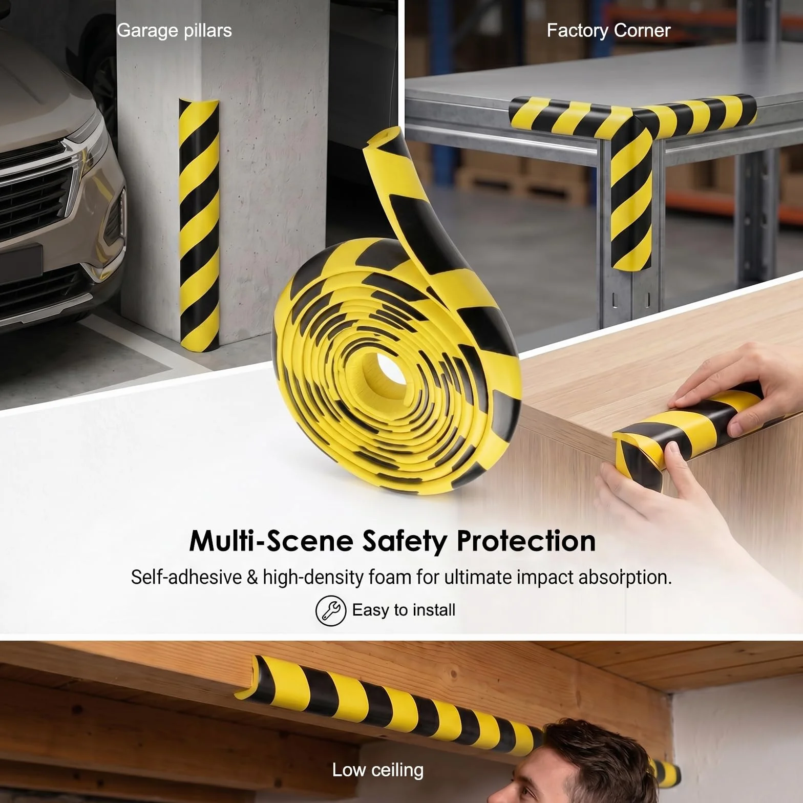 RANJIMA Protection d'angle en Mousse NBR en Forme de L 5 m Noir et Jaune Autocollant
