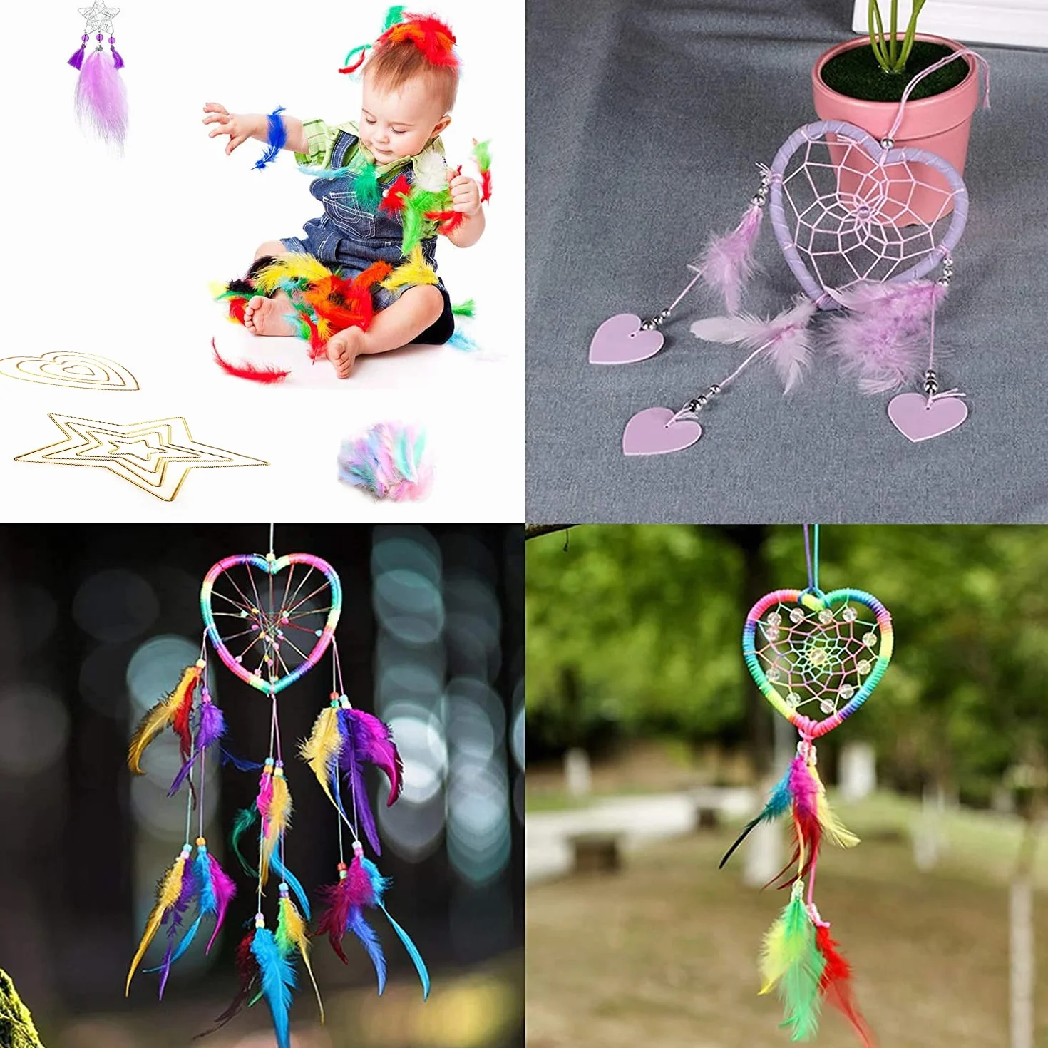 Attrape Rêve Bricolage Kit avec Cercle Métal, Corde Macramé, Fil Tressé et Plumes pour DIY Artisanat