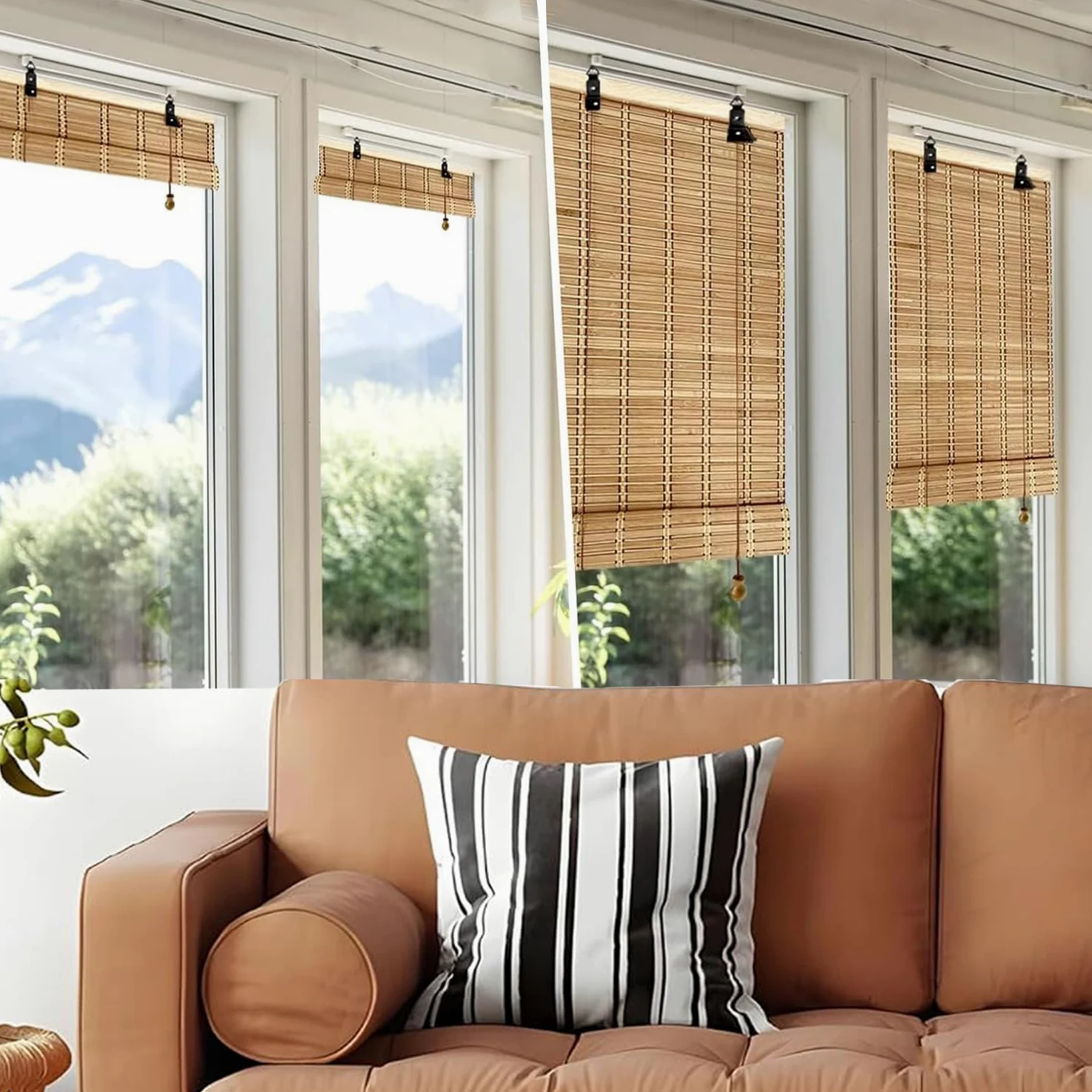 Stores en Bambou pour Fenêtre,Store Enrouleur Bambou Naturel,Store Venitien Bois,Store Bateau à Traction Latérale pour Extérieur/Intérieur,Rideau Occultant,Largeur x Hauteur (60x280cm)