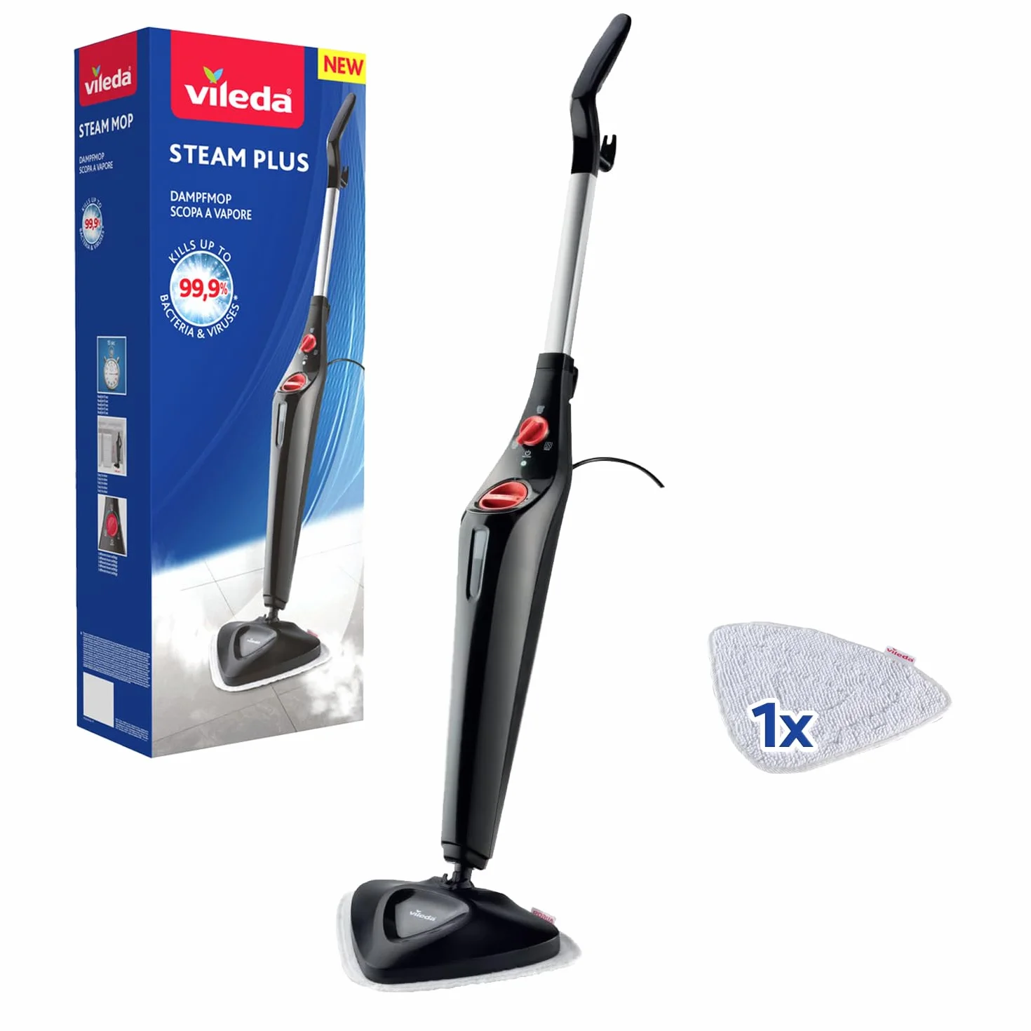 Vileda Nettoyeur Vapeur Steam Cleaner Plus Balai Vapeur Prêt en 15 secondes