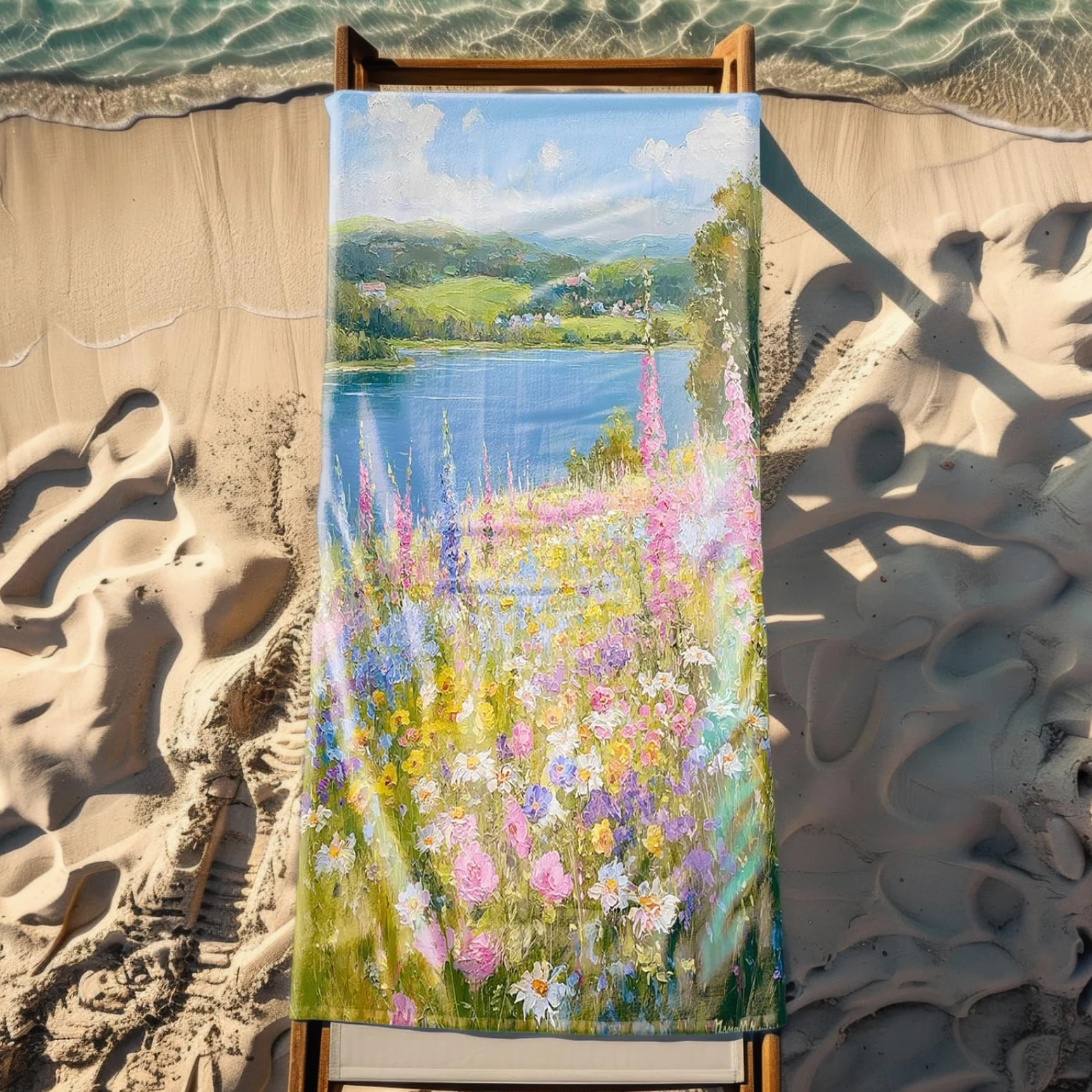 Tapis de Plage XXL Anti Sable Fleur De La Rivière Bleue Serviette Piscine Adulte,Natte De Plage Pliable, Voyage Accessoires De Plage Camping,Serviette de Bain Personnalisée