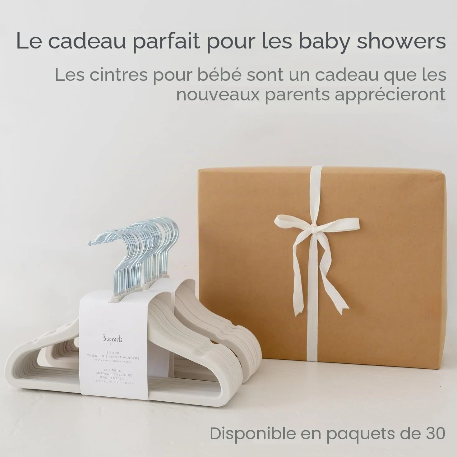 3 Sprouts Cintres en Velours pour Bébés et Enfants - Lot de 30 - Crème