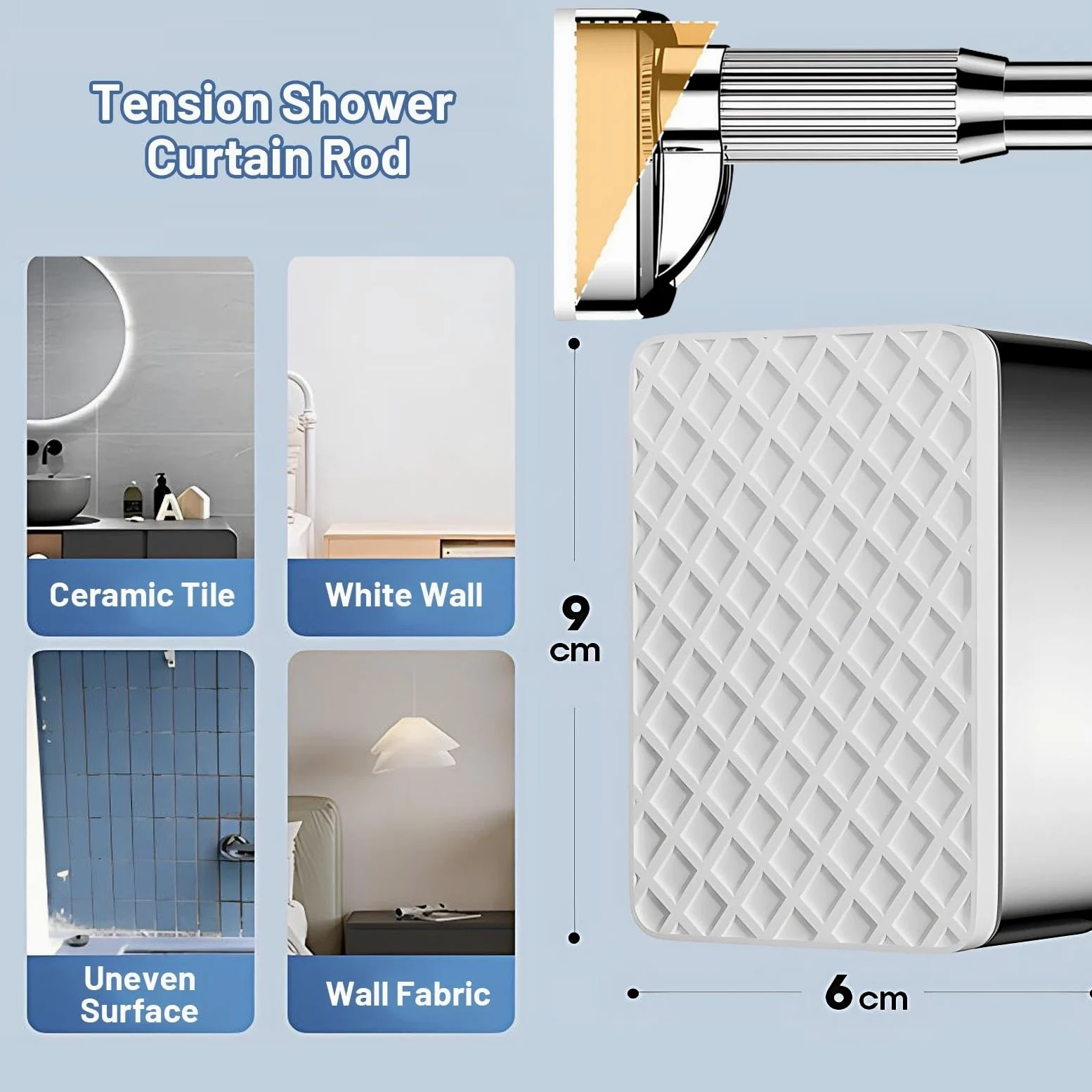 Tringle de Rideau de Douche Réglable 40-350 cm Barre Télescopique Extensible Tringle à Rideaux Tension Sans Percage pour Salle de Bain Cuisine Porte(Silver,160-250cm/62"-98")
