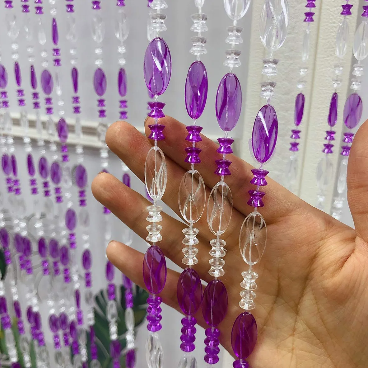 ZiDeTang Rideau de porte avec perles en acrylique - Décoration d'intérieur - Rideau de séparation de pièce (violet, 300 cm x 250 cm)