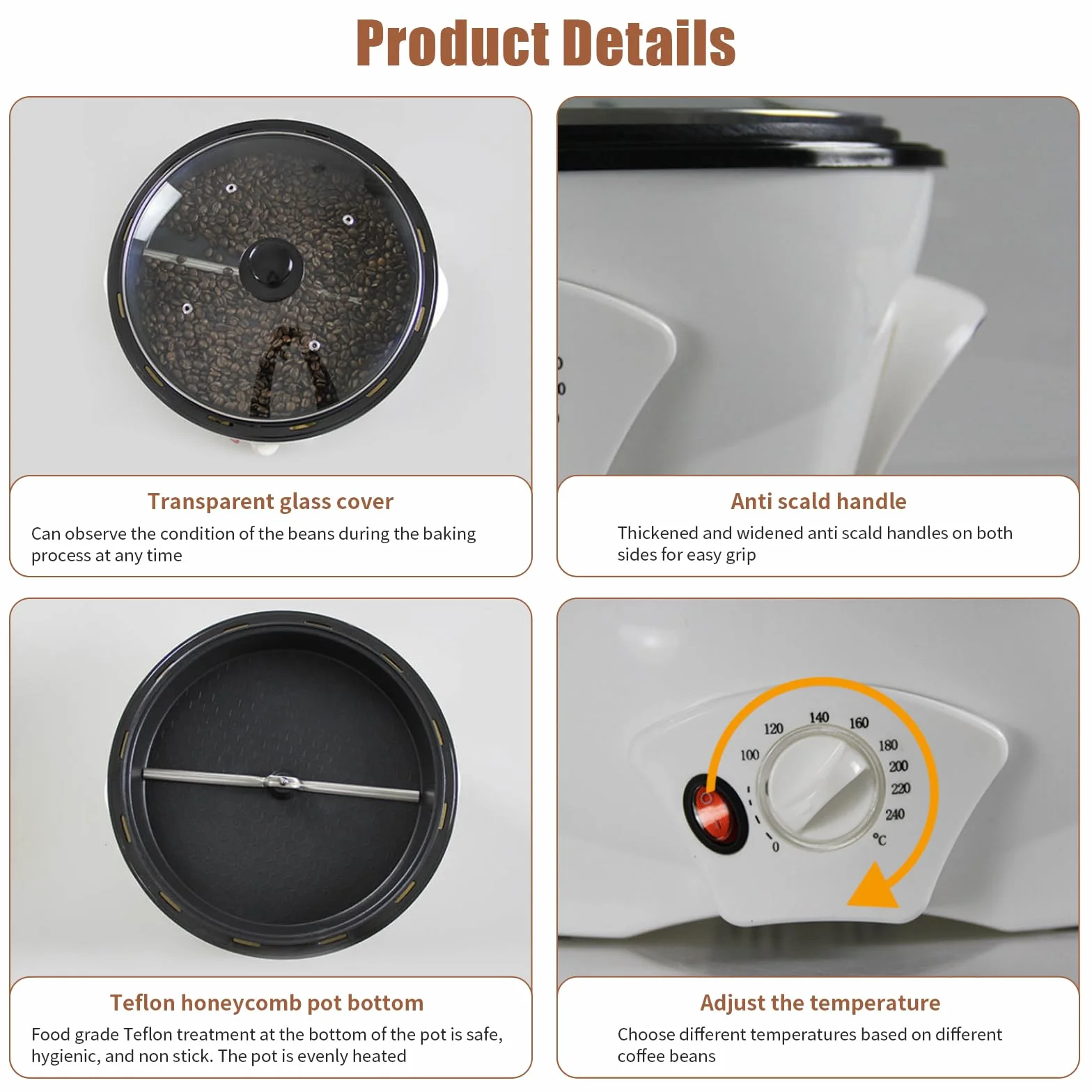Torréfacteur de café électrique 1200 W réglable 0-240 °C