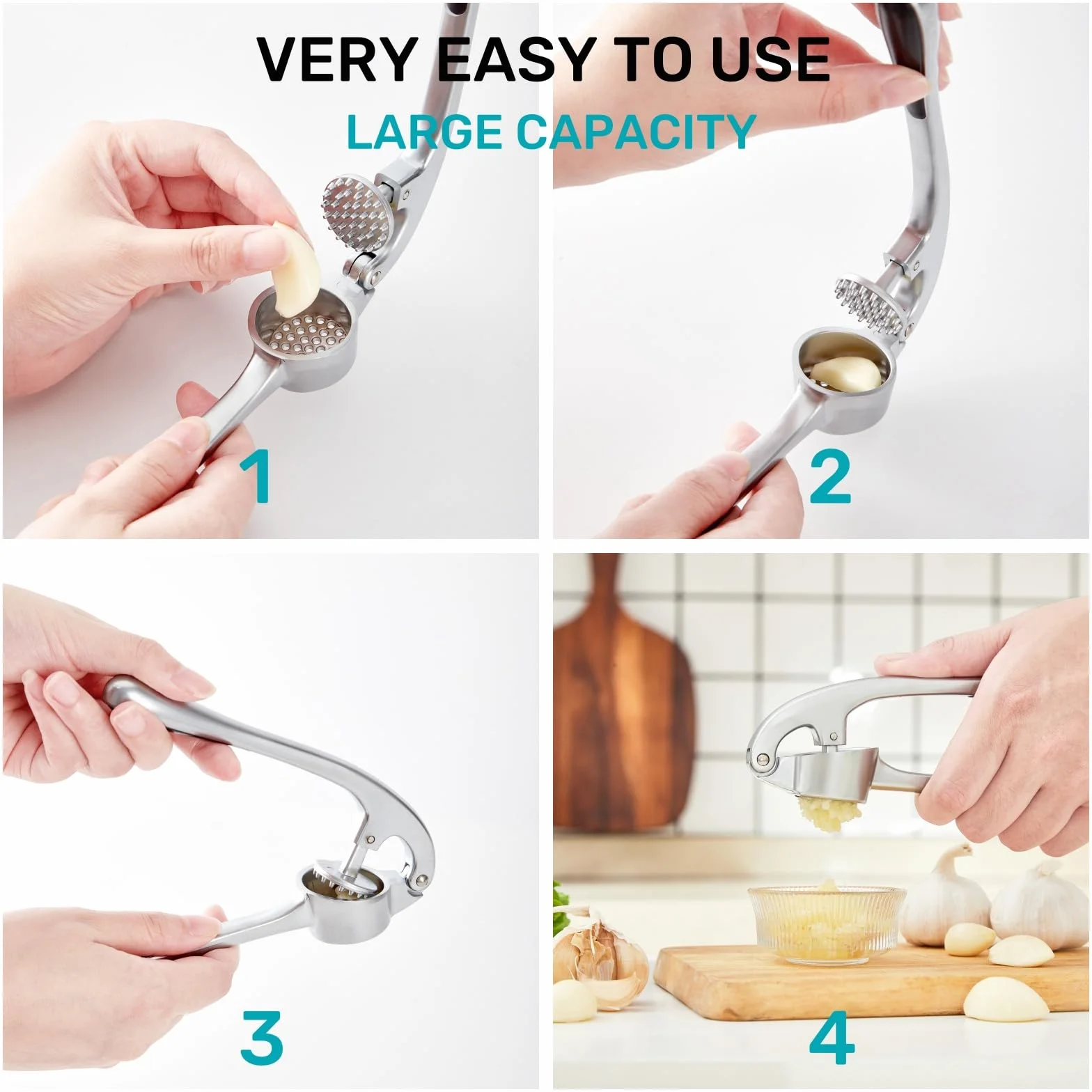 Presse-ail de cuisine antirouille avec manche ergonomique, Presse-gingembre facile à nettoyer