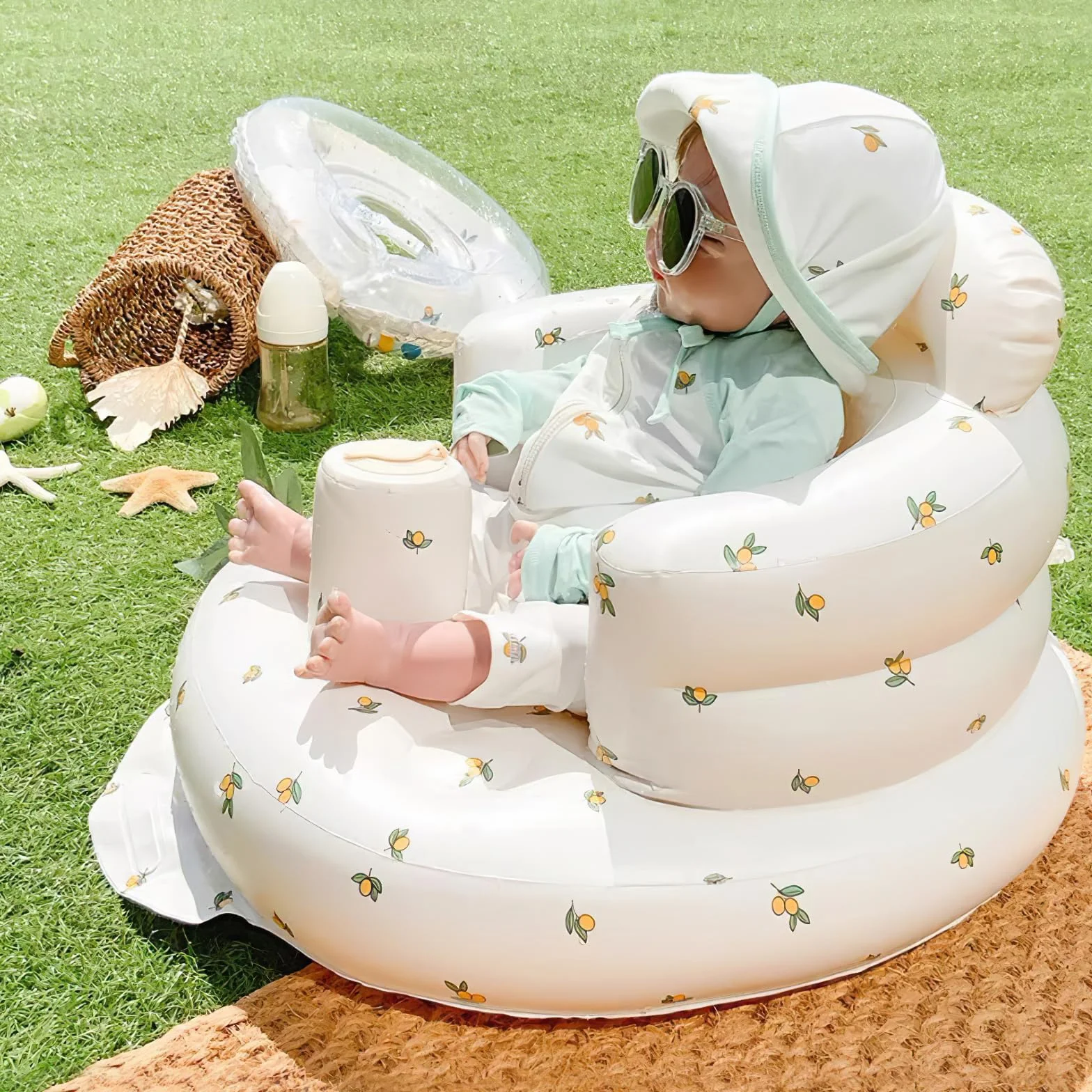 EKEPE Siège gonflable bébé 3 mois avec pompe à air intégrée Oliver Flower