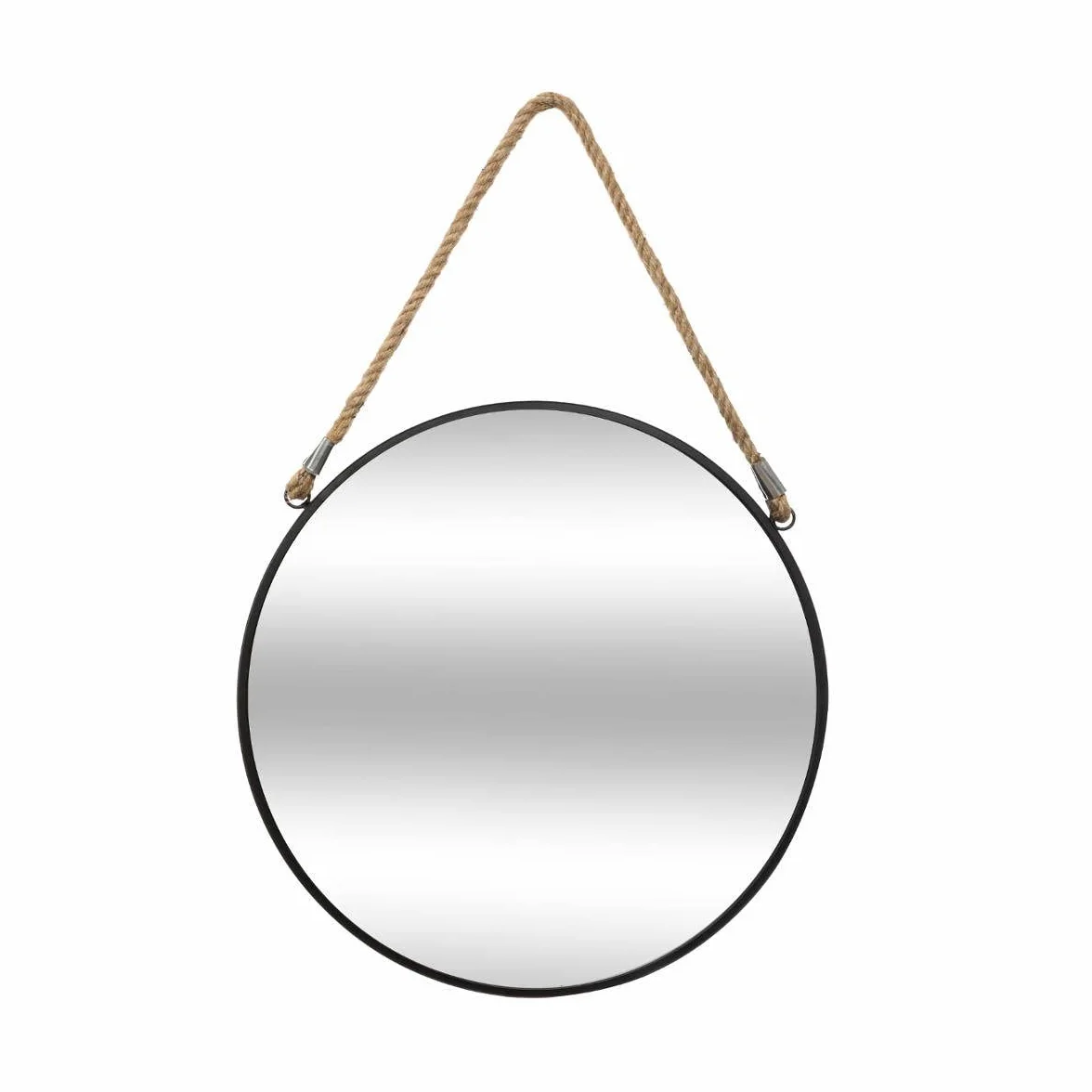 Atmosphera Miroir Rond à Suspendre Noir 38 cm Cadre Métal Corde Jute