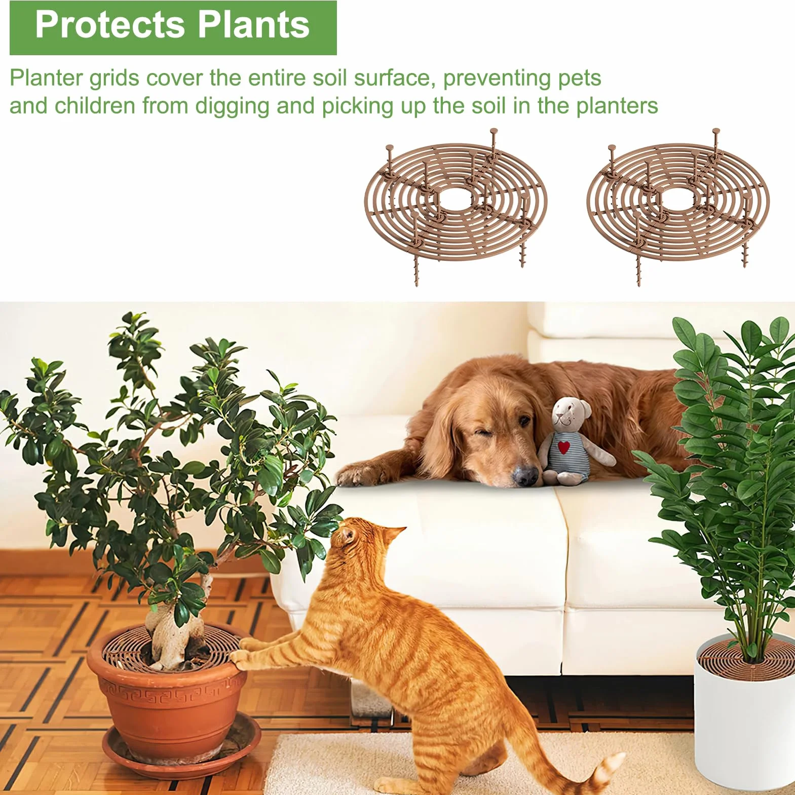 Grille pour Pot de Plantes 30cm Plastique Protecteur Fleur Chat Chien Anti-Fouille 4 Pièces