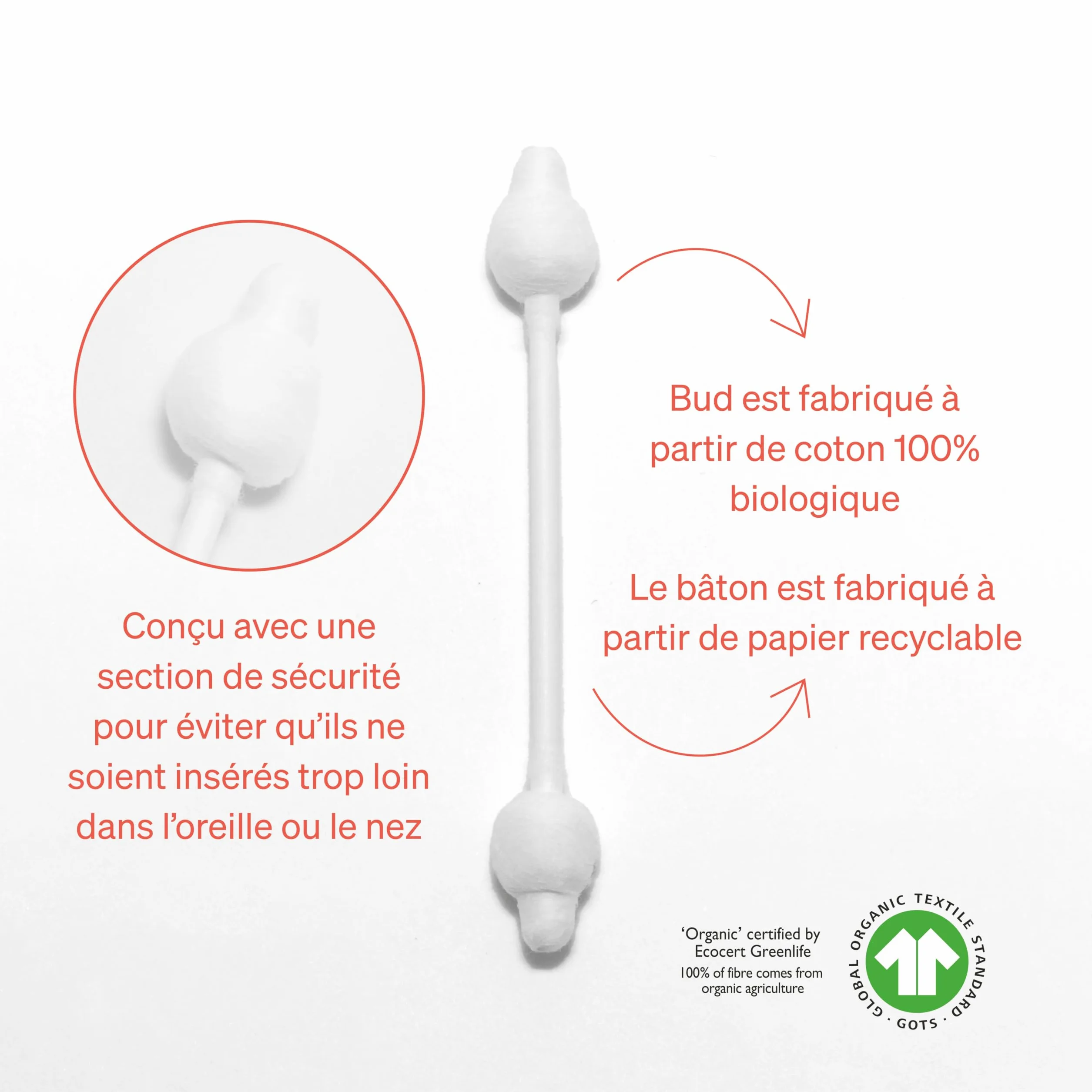 Love Noobs Bâtonnets de Sécurité Bébé 100% Coton-tige Biologique 240 Pièces