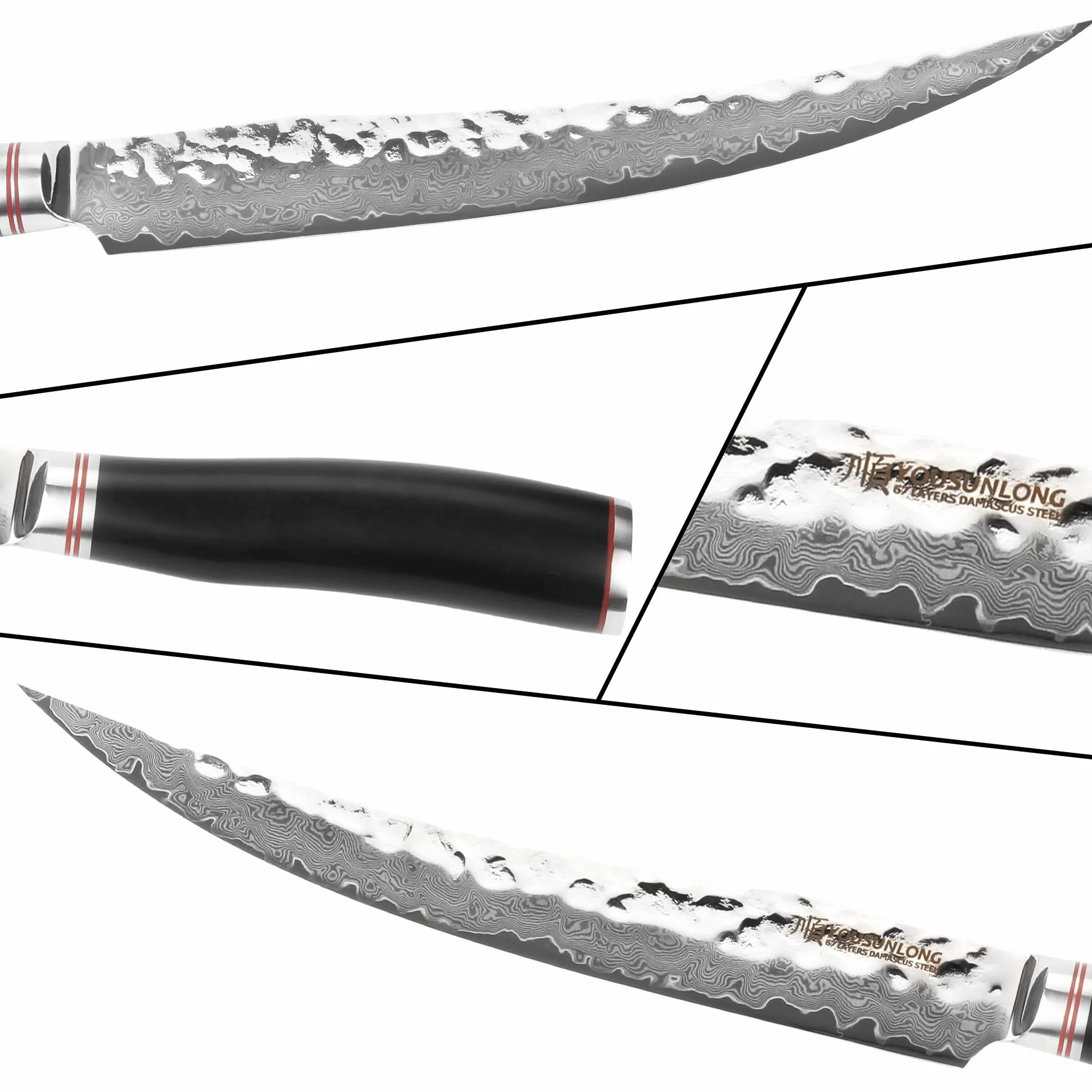 Couteau à Trancher et à Découper 10" Trancheuse à jambon en acier Damas avec manche en ébène et fourreau en cuir