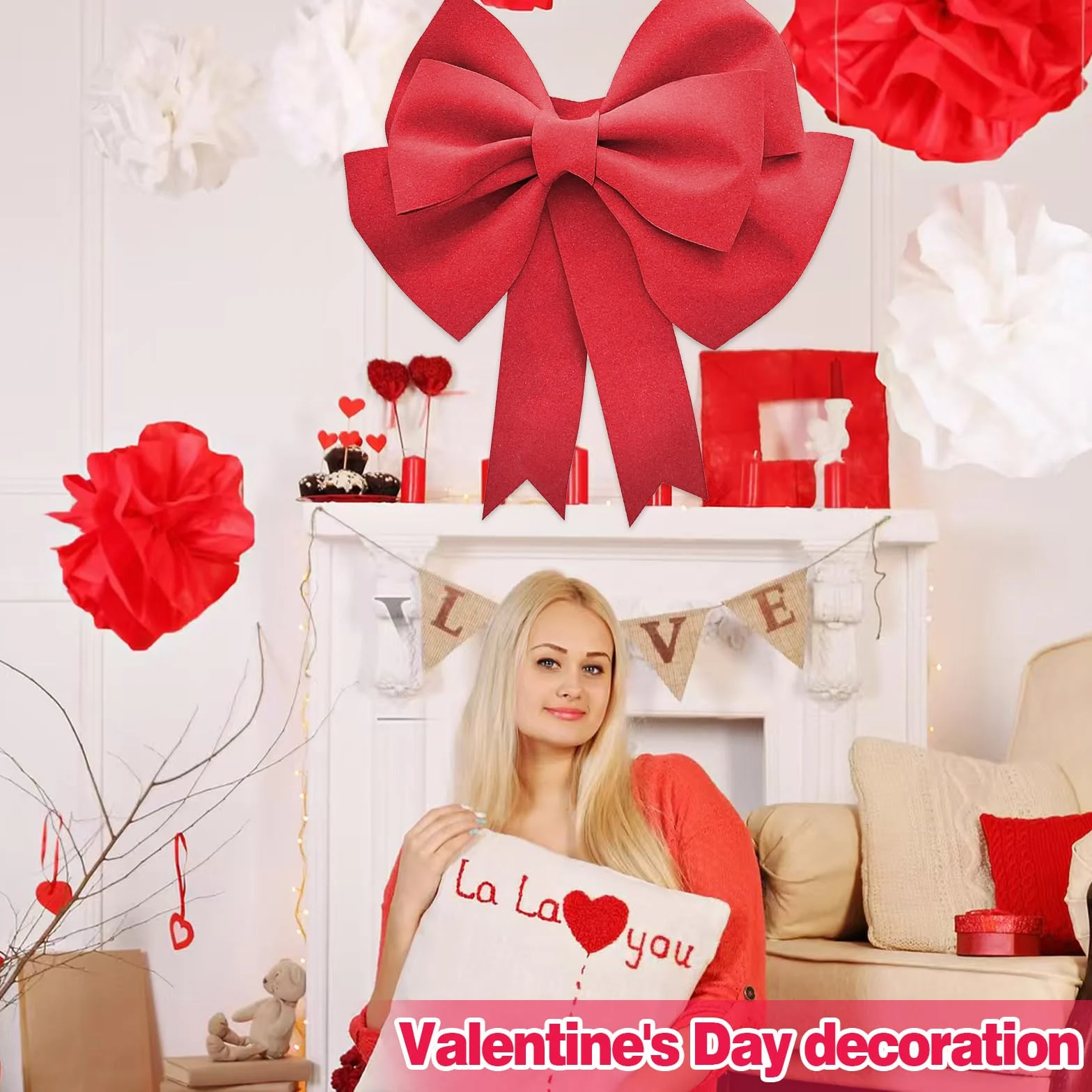 Gros Noeud Cadeau Voiture Rouge EVA 50x60cm avec Ruban Adhésif Attaches Décoration Noël Mariage