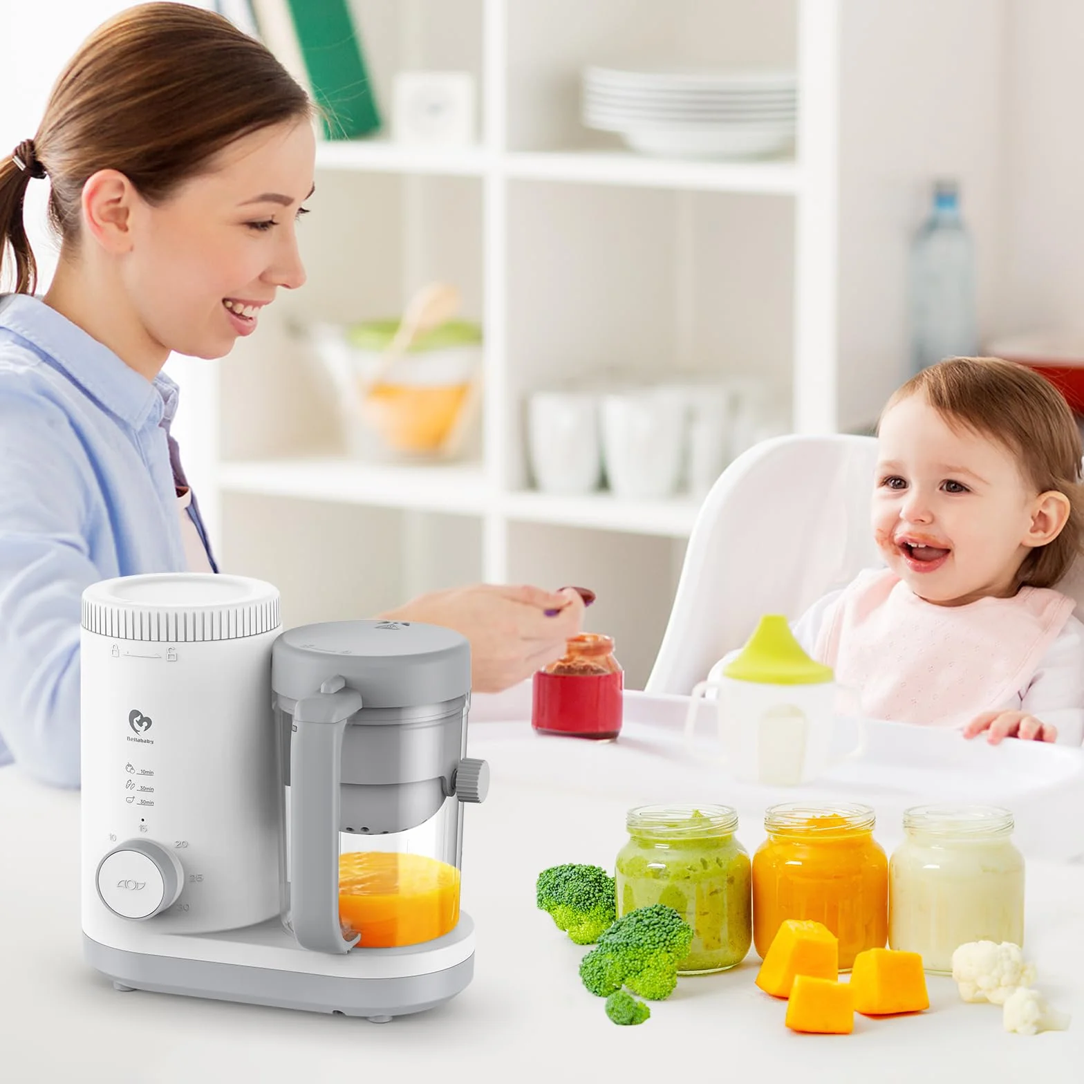 Robot Cuiseur Mixeur Bébé avec Panier à Vapeur Réversible, Cuiseur Vapeur Bébé