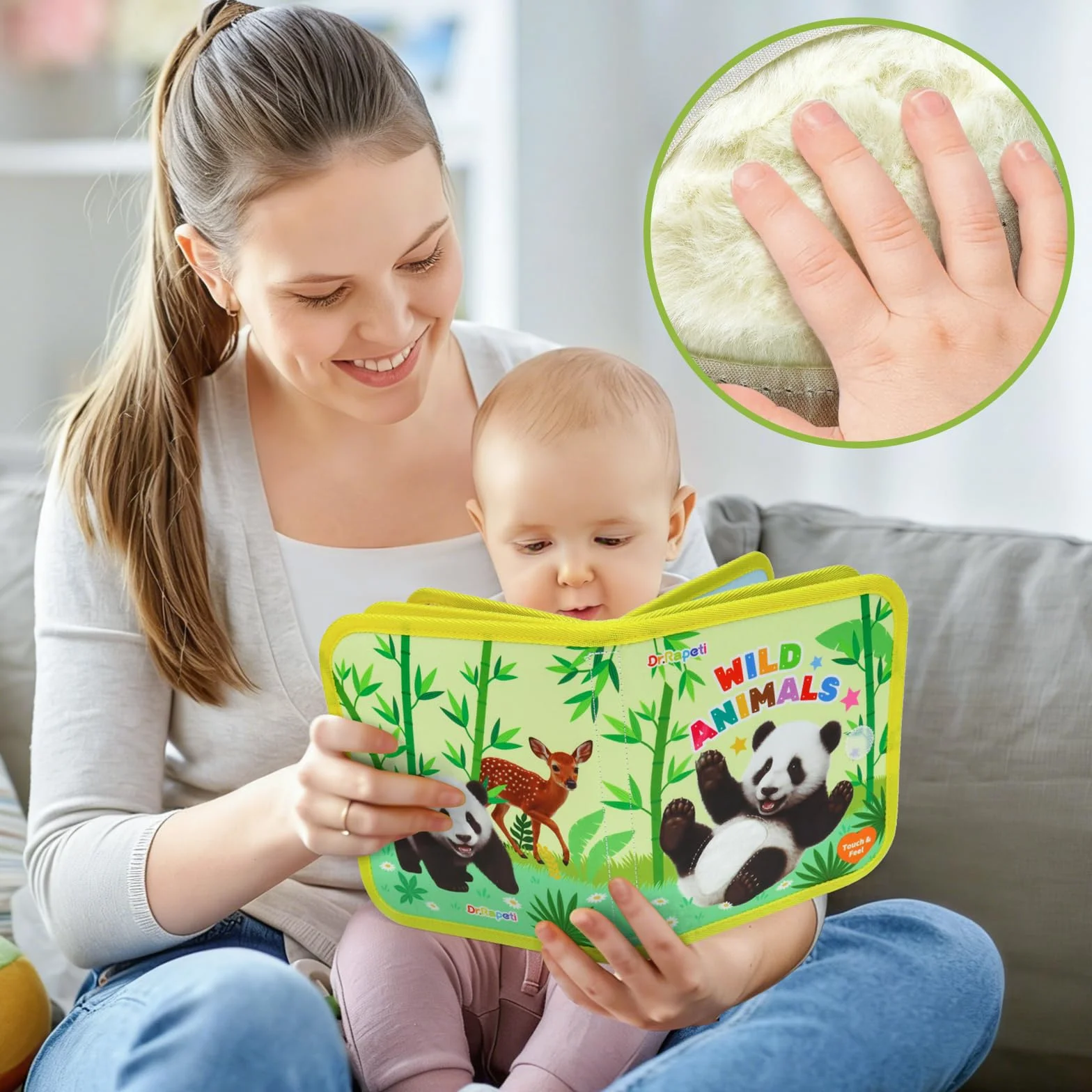 Dr.Rapeti Bébé Touche-à-Tout, Livre Tactile Animaux, Imagier Photo avec Matières, Livre d'éveil sensoriel en Feutrine