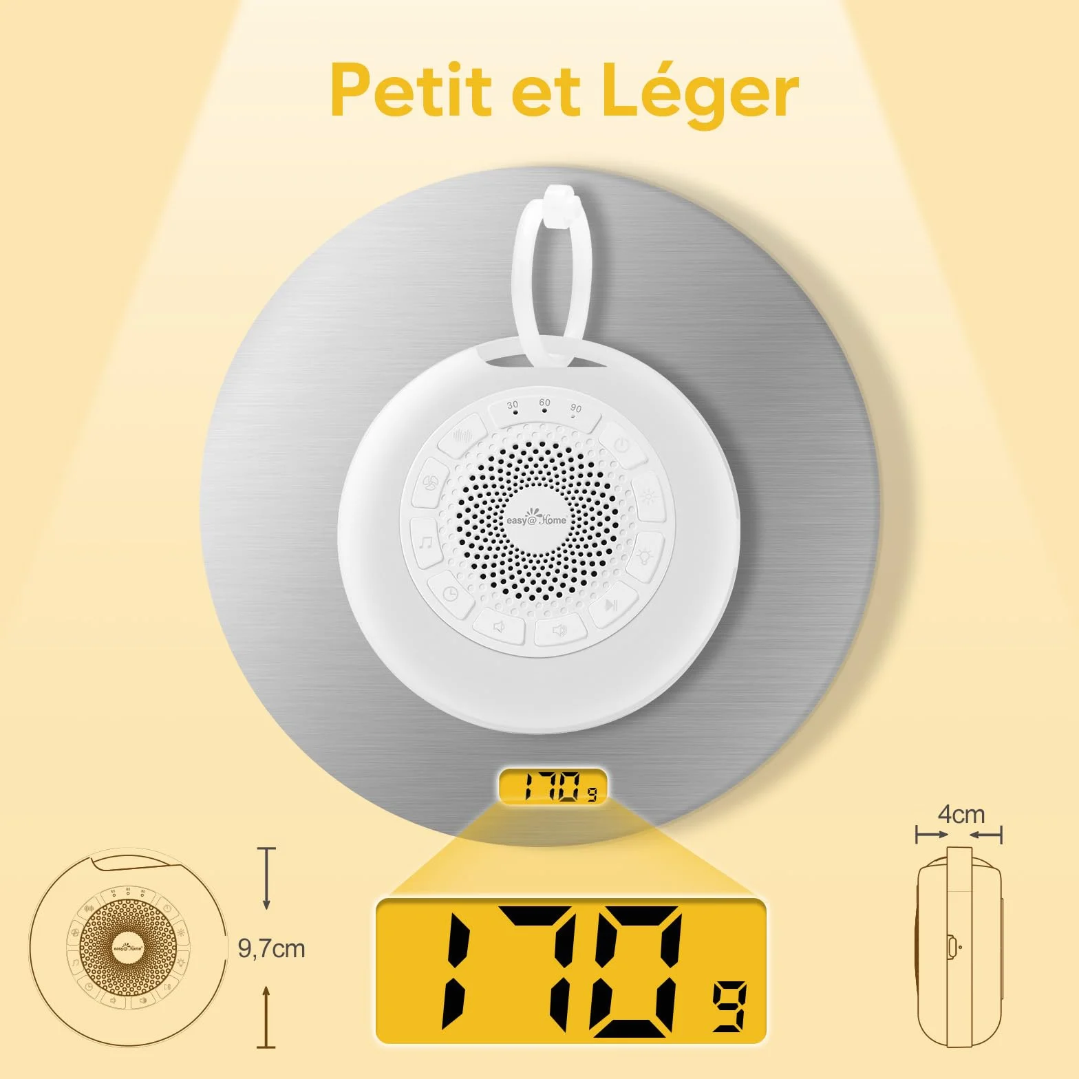 Easy@Home Machine à Bruit Blanc Portable pour Bébé 26 Sons Apaisants avec Veilleuse 3 Modes 7 Couleurs Minuterie USB