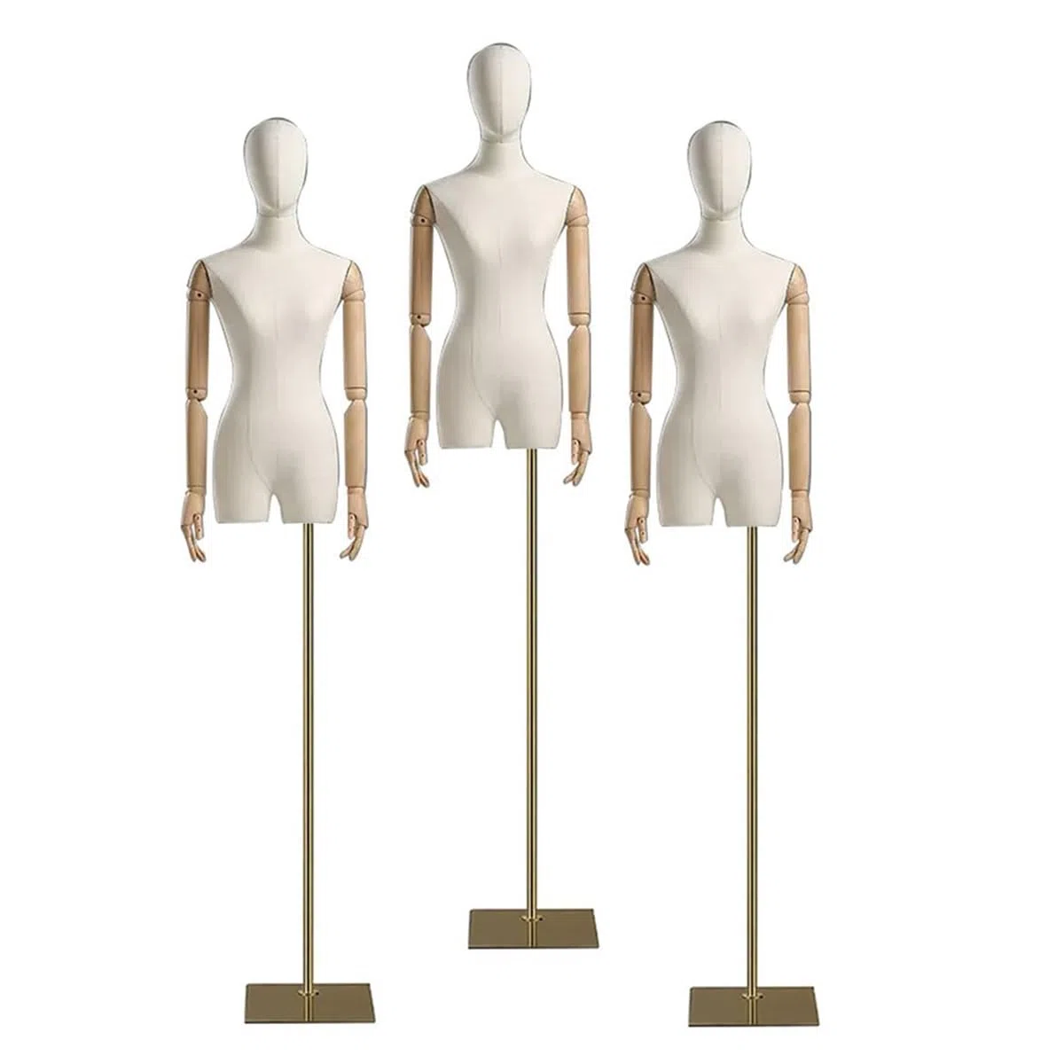 Générique Lot de 3 mannequins de Couture réglables pour Femme avec Bras et tête Amovibles, Hauteur de 150 à 220 cm, pour vêtements, Bijoux, Couture, Base en Bois Massif