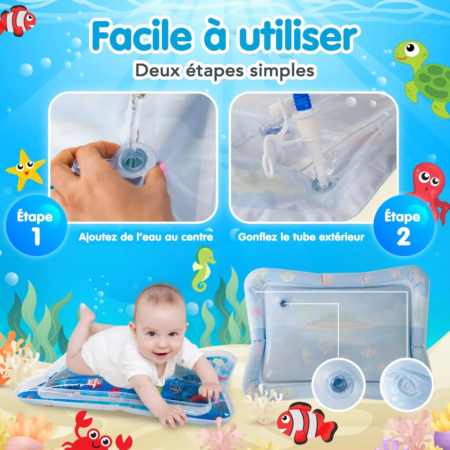 Tapis Eau Bebe Eveil Aquarium Bebe Gonflable Tapis Sensoriel Motricite 76x95cm