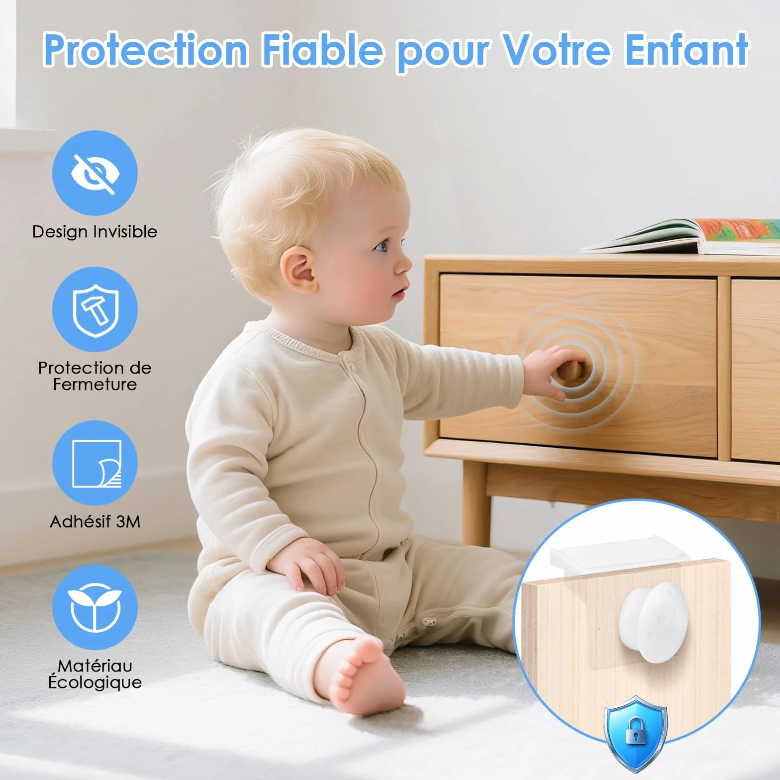Dreamhigh Securite Placard Enfant Magnétique 10 Serrures 2 Clés Bloc Porte Securite Bebe Magnetique Protection Placards Portes Tiroirs Blocage Sans Perçage